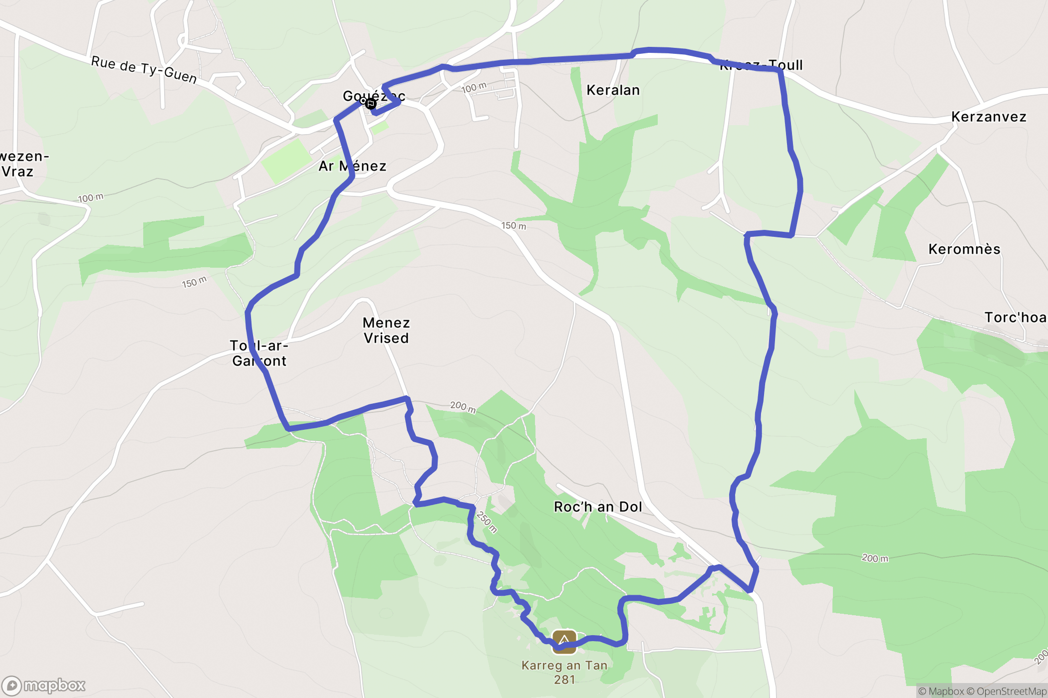 Gouézec : carte du parcours de randonnée - France