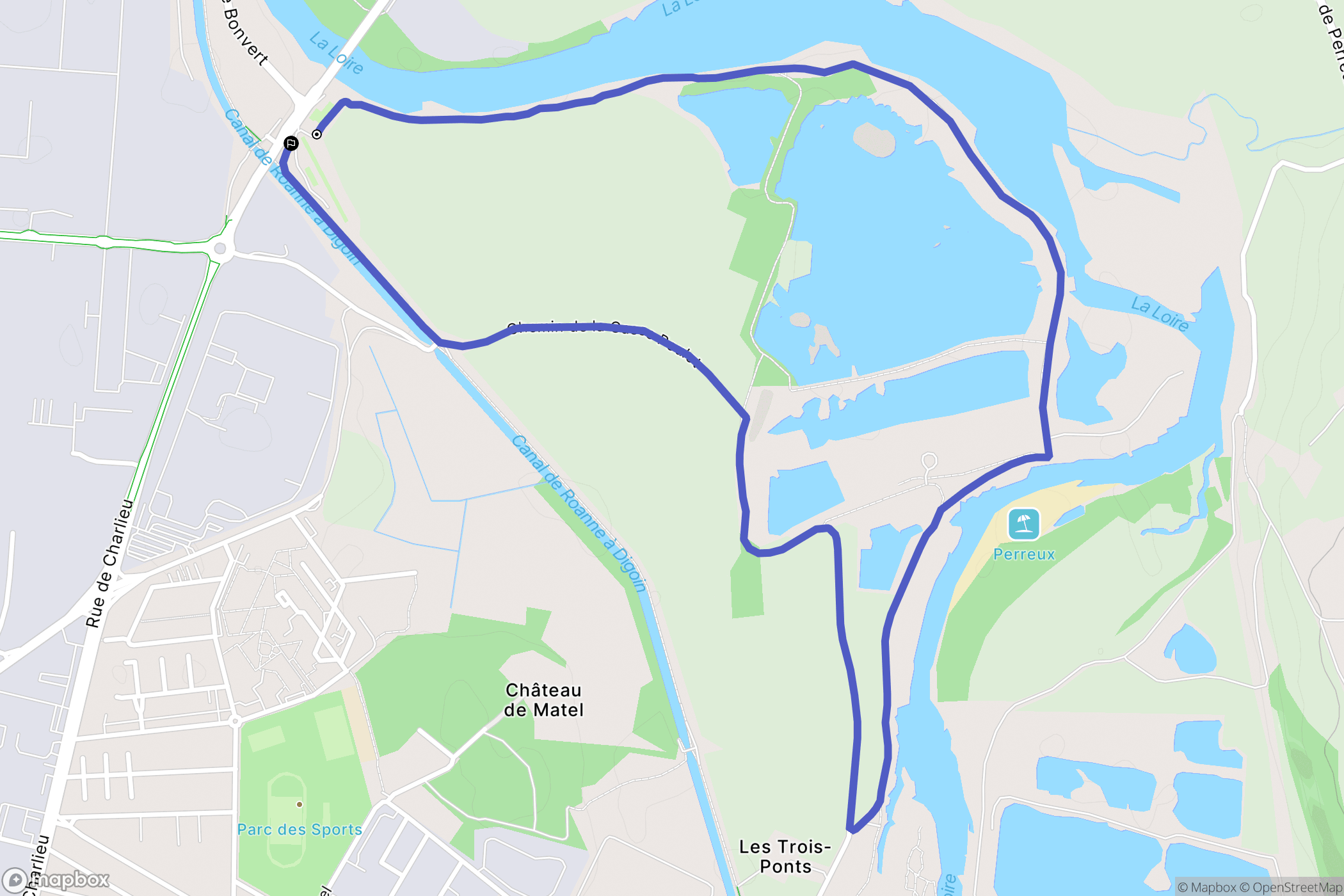 Roanne : carte du parcours de randonnée - France