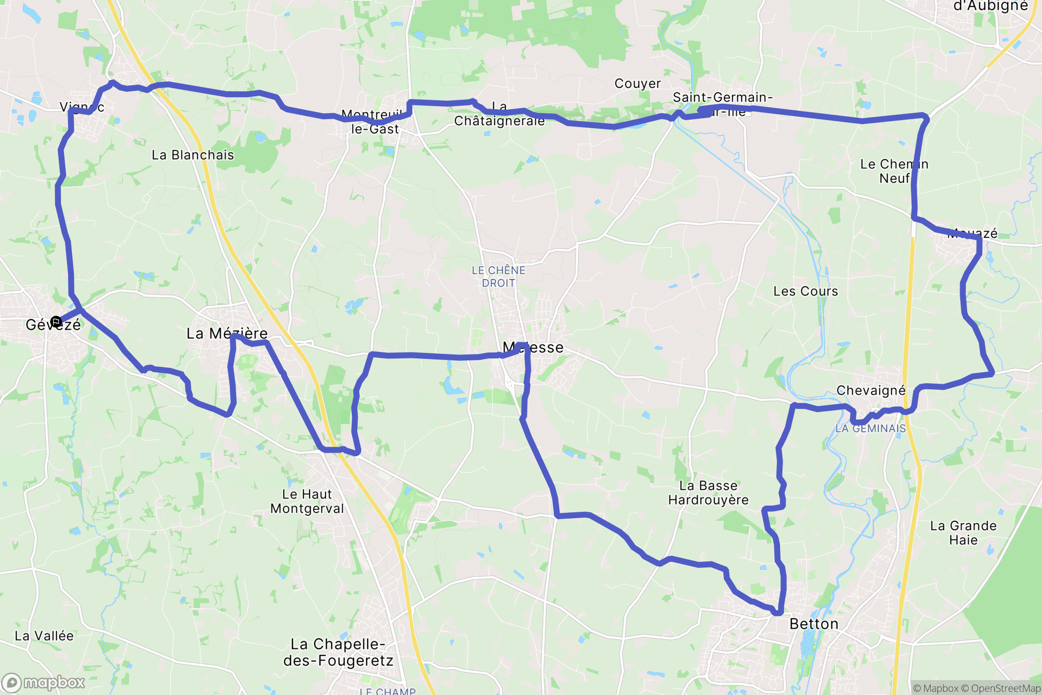Gévezé : carte du parcours de randonnée - France