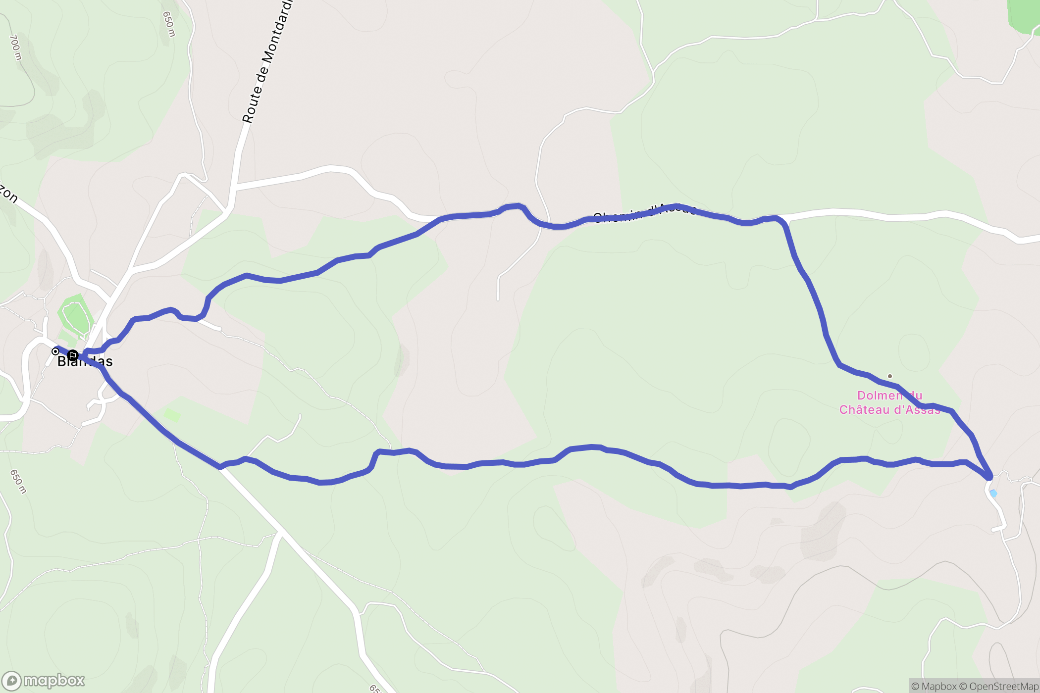 Blandas : carte du parcours de randonnée - France