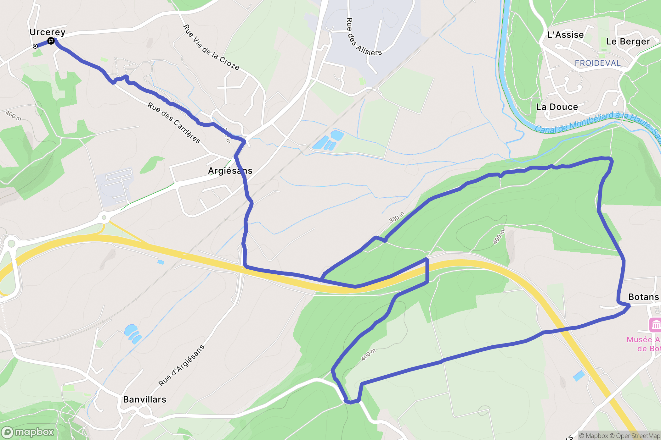 Urcerey : carte du parcours de randonnée - France