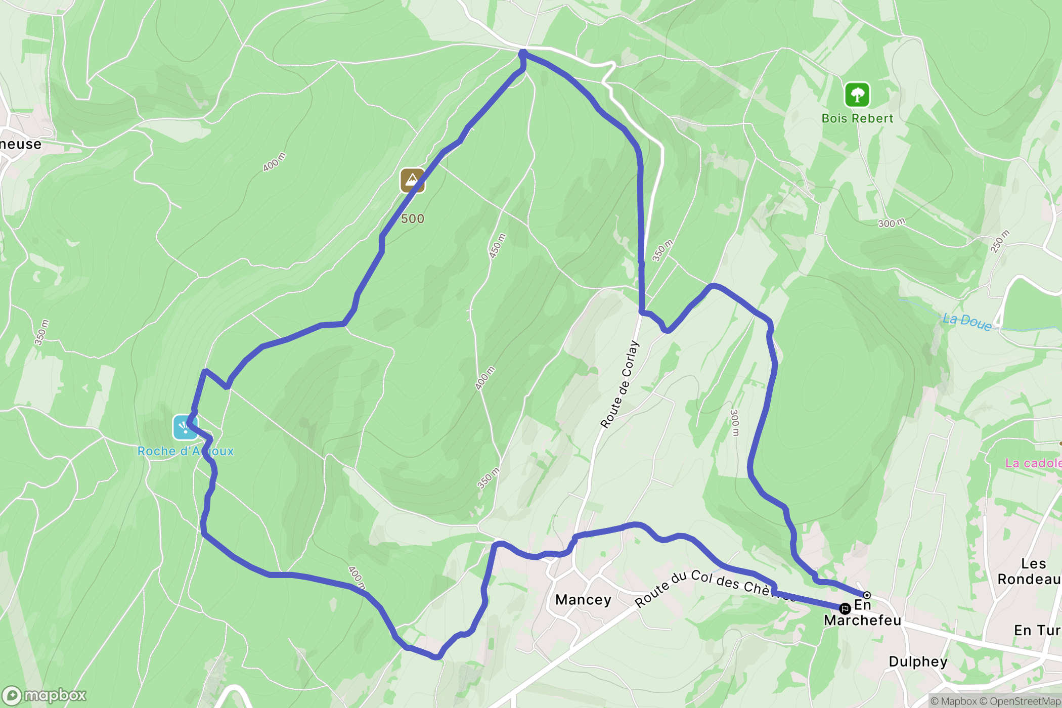 Mancey : carte du parcours de randonnée - France