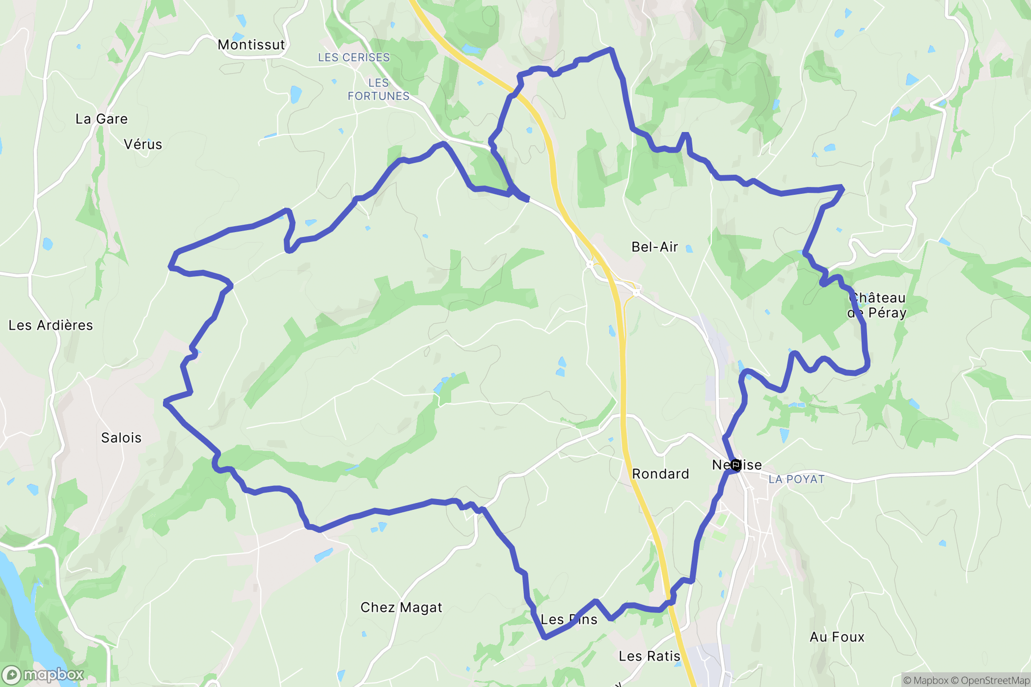 Neulise : carte du parcours de randonnée - France