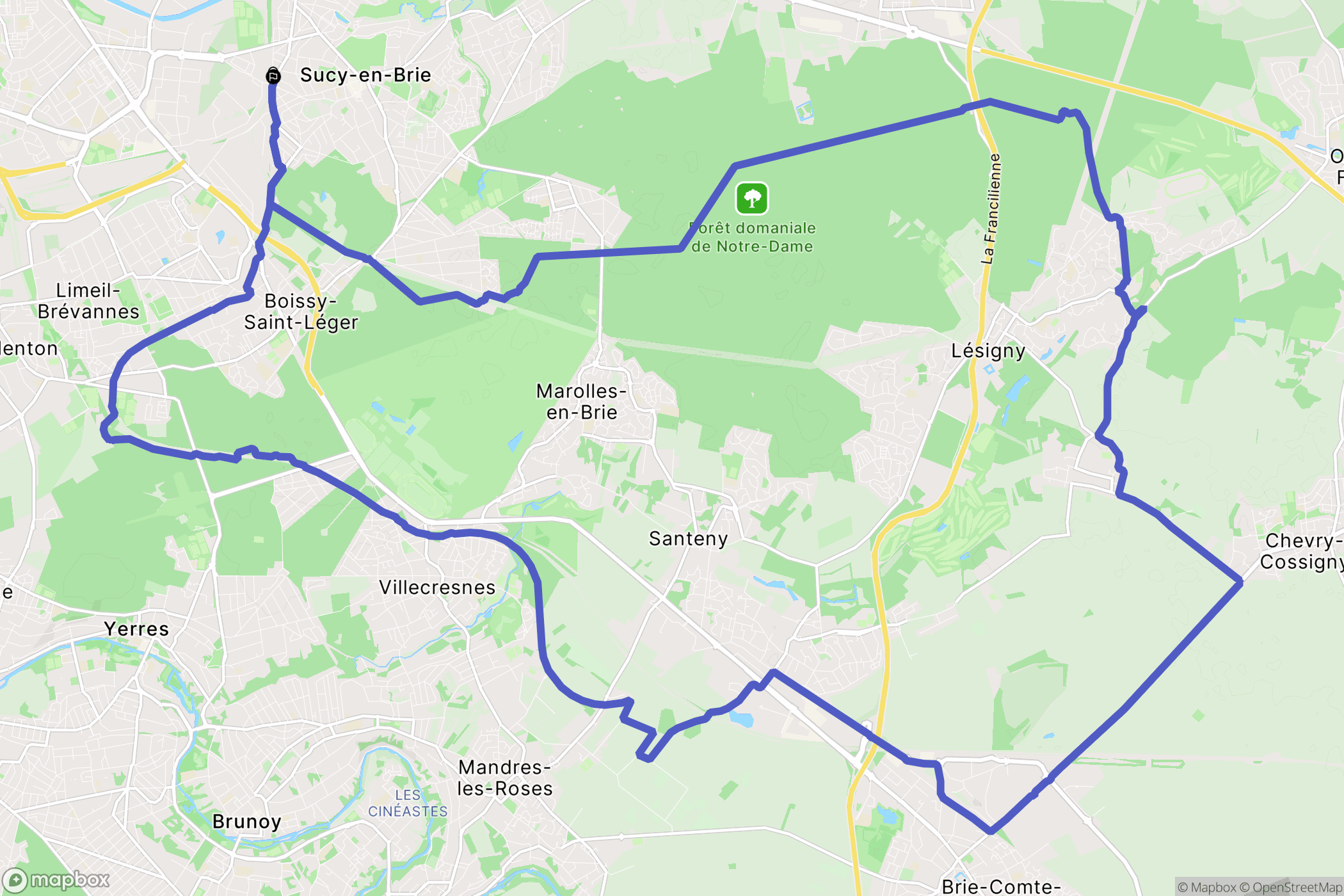 Sucy-en-Brie : carte du parcours de randonnée - France