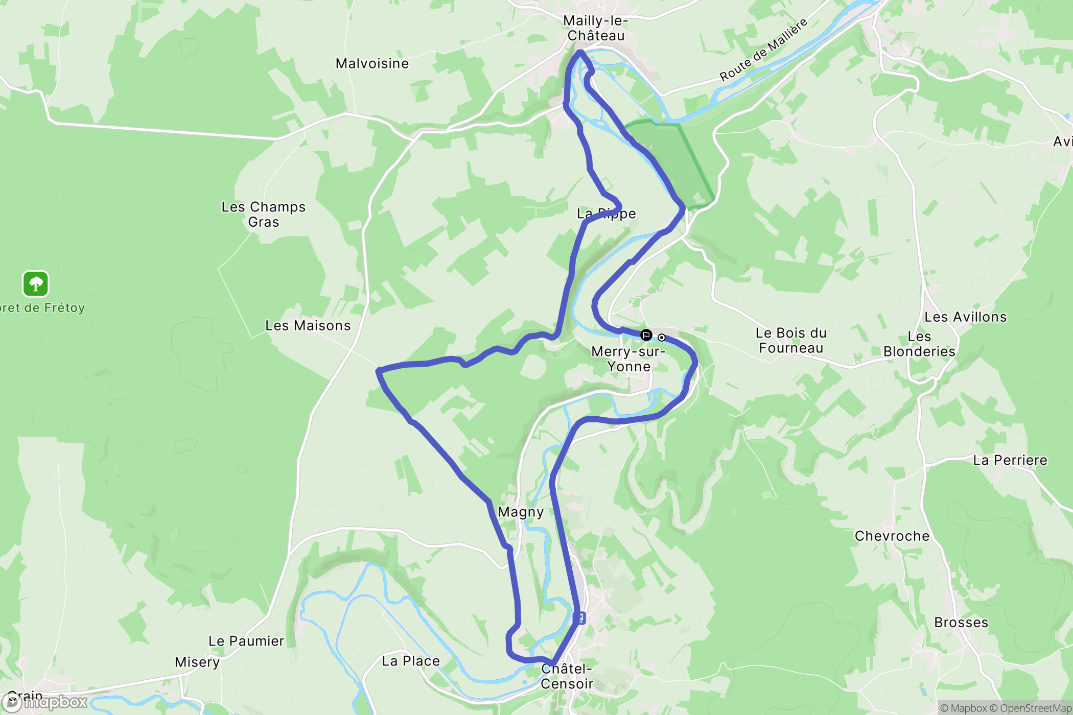 Merry-sur-Yonne : carte du parcours de randonnée - France