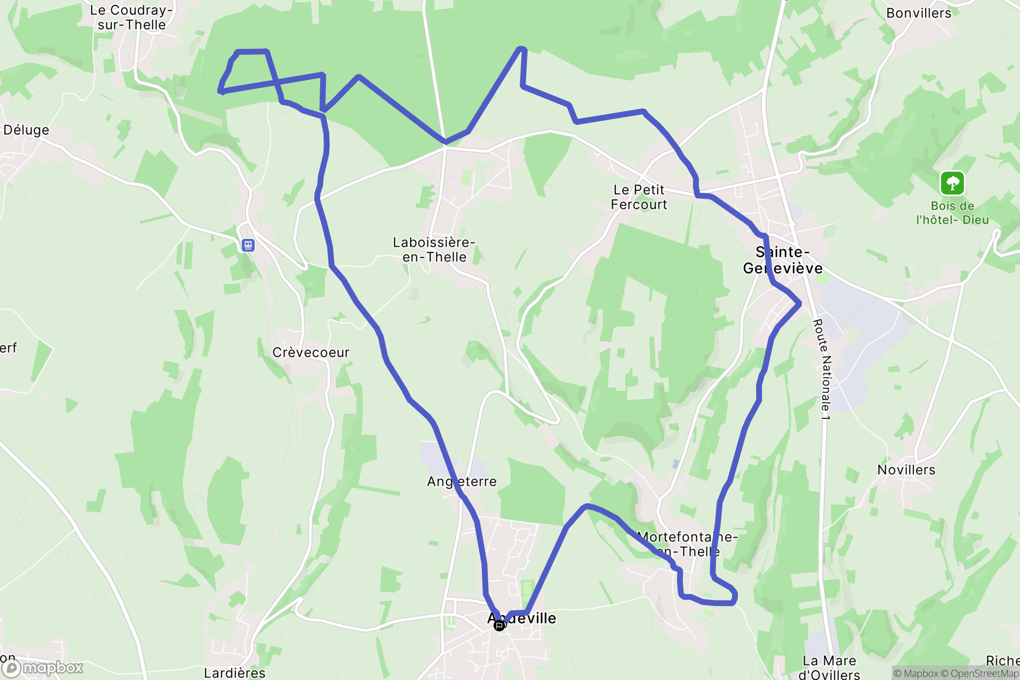 Andeville : carte du parcours de randonnée - France