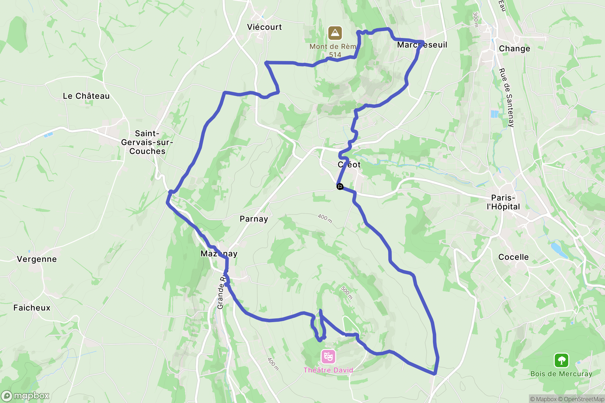 Créot : carte du parcours de randonnée - France