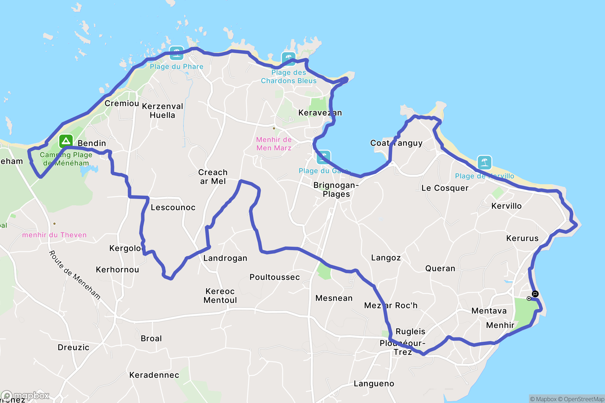 Plounéour-Brignogan-plages : carte du parcours de randonnée - France