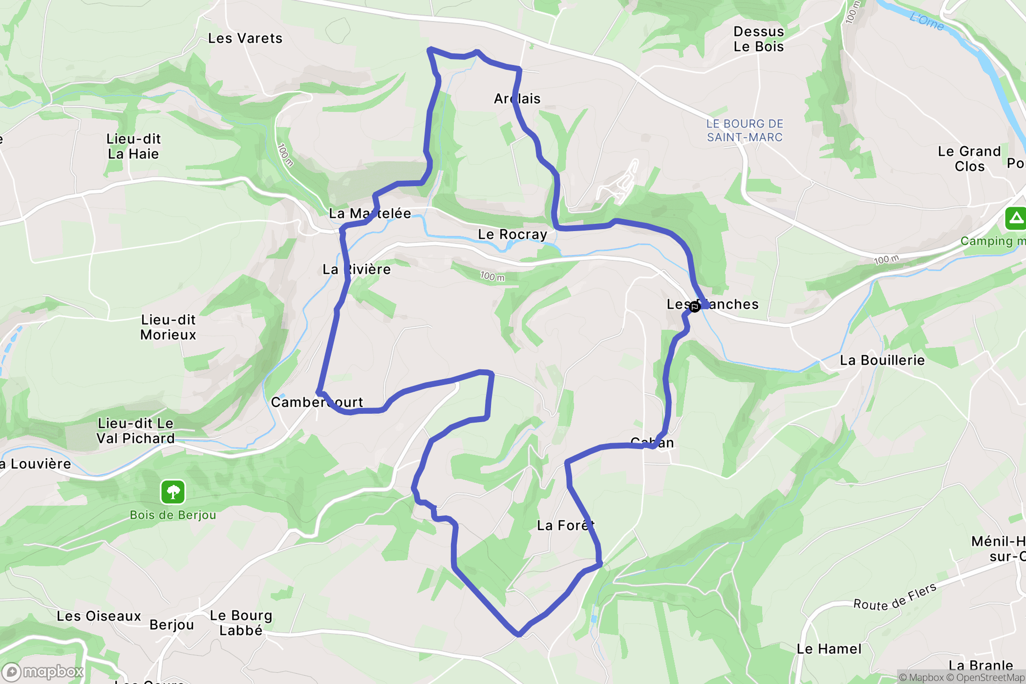 Cahan : carte du parcours de randonnée - France