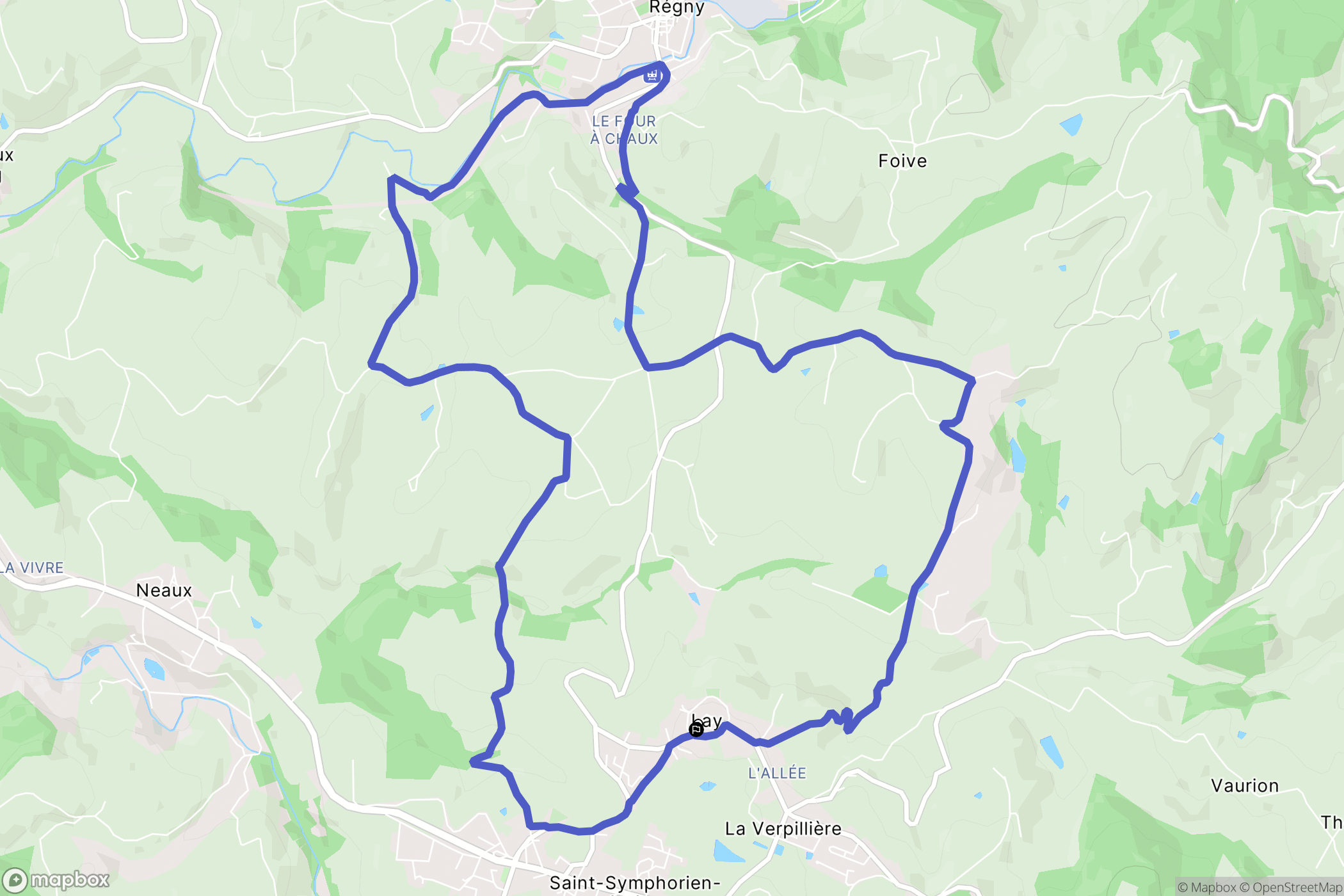 Lay : carte du parcours de randonnée - France