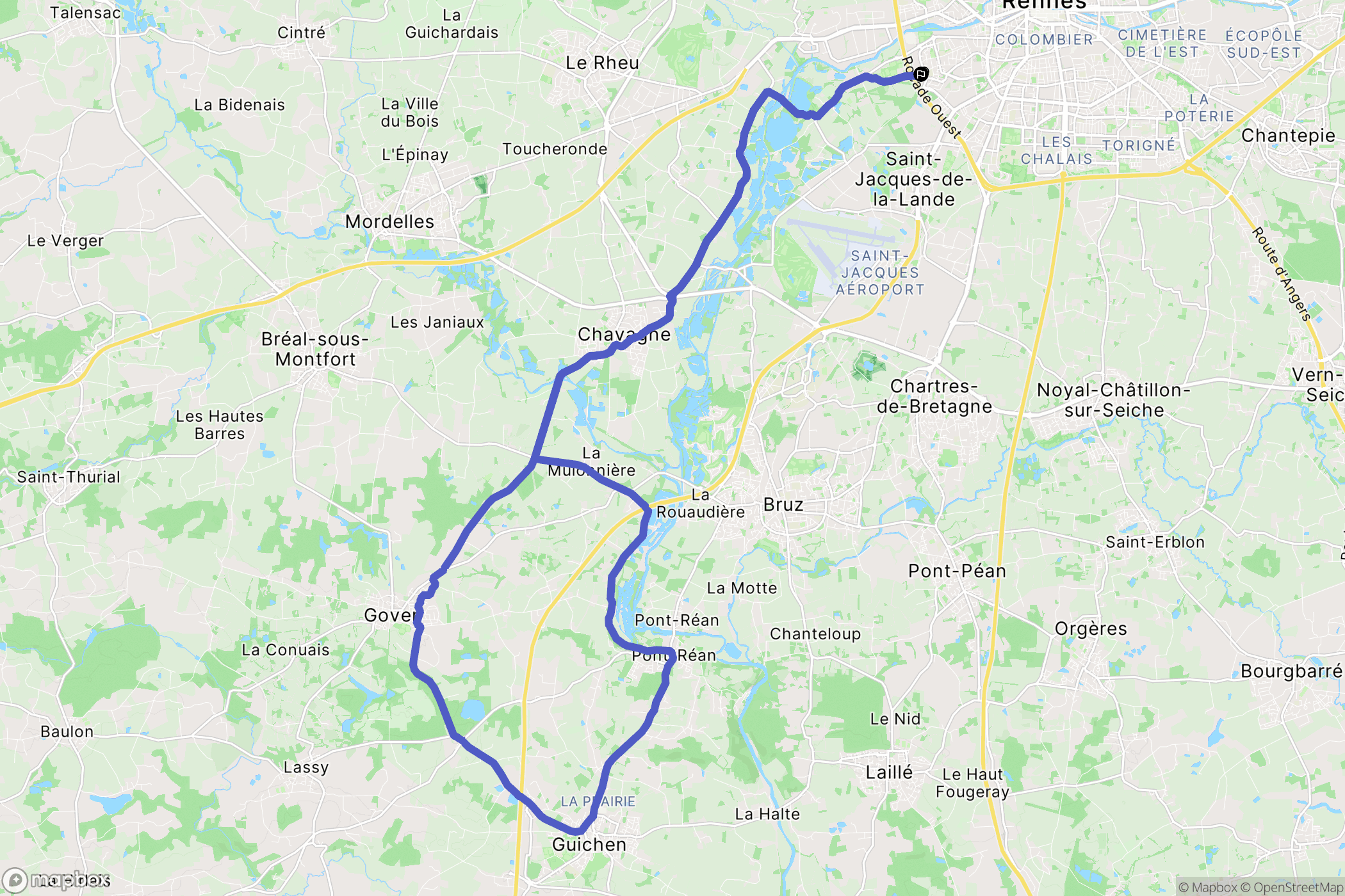 Rennes : carte du parcours de randonnée - France