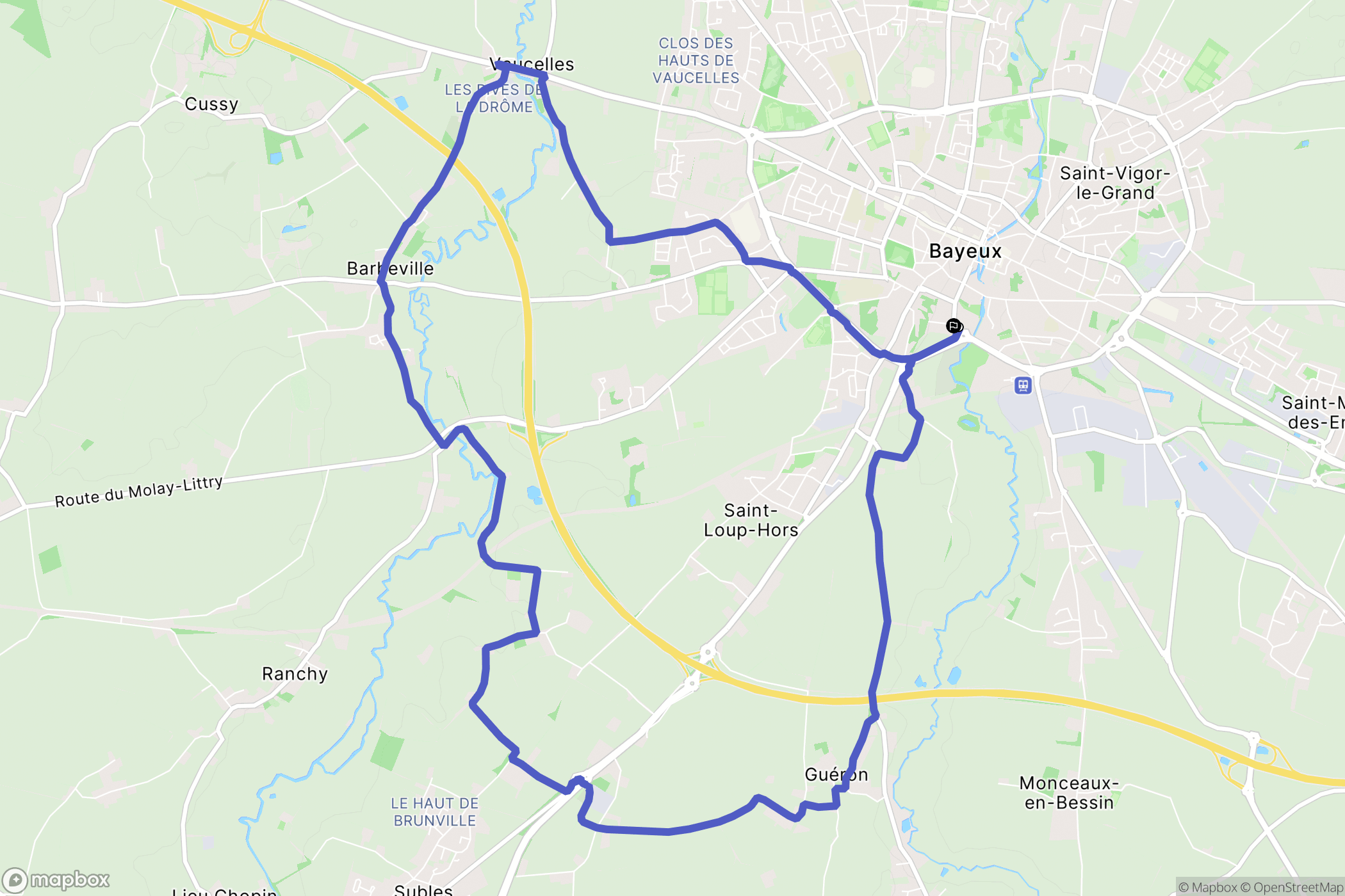 Bayeux : carte du parcours de randonnée - France