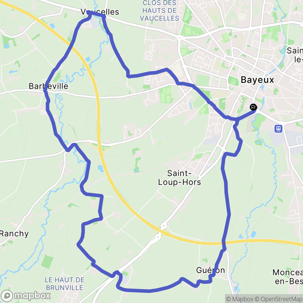 Bayeux : carte du parcours de randonnée - France