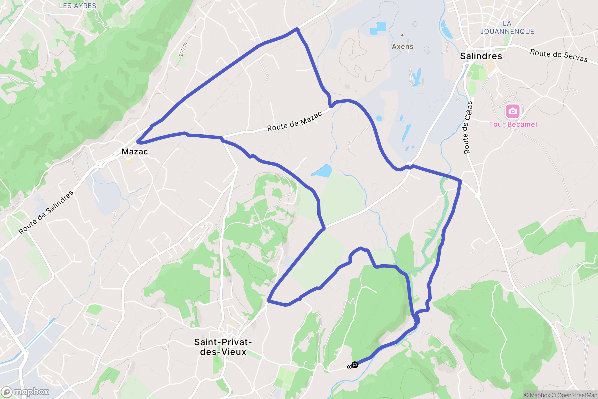 Saint-Privat-des-Vieux : carte du parcours de randonnée - France