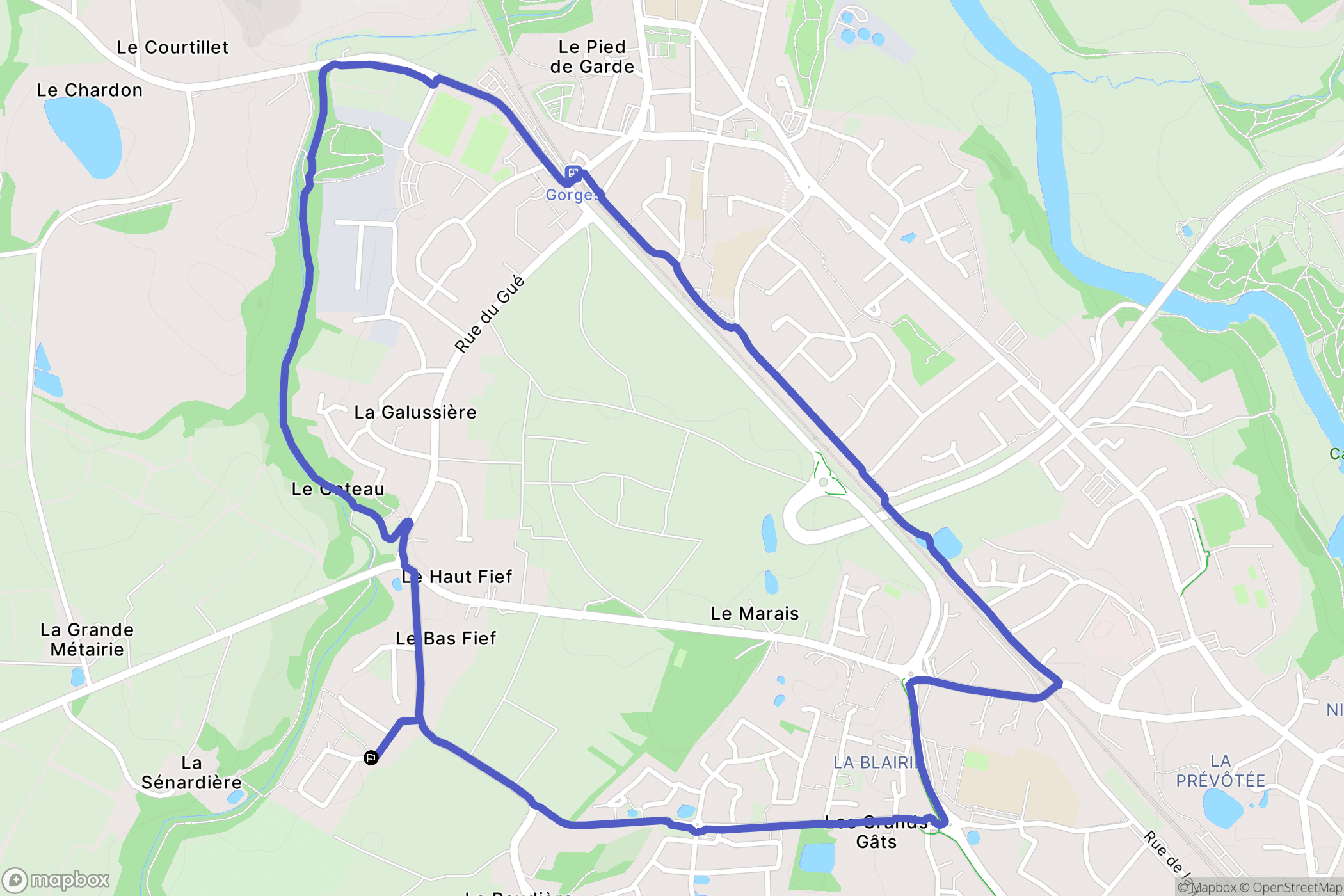 Gorges : carte du parcours de randonnée - France