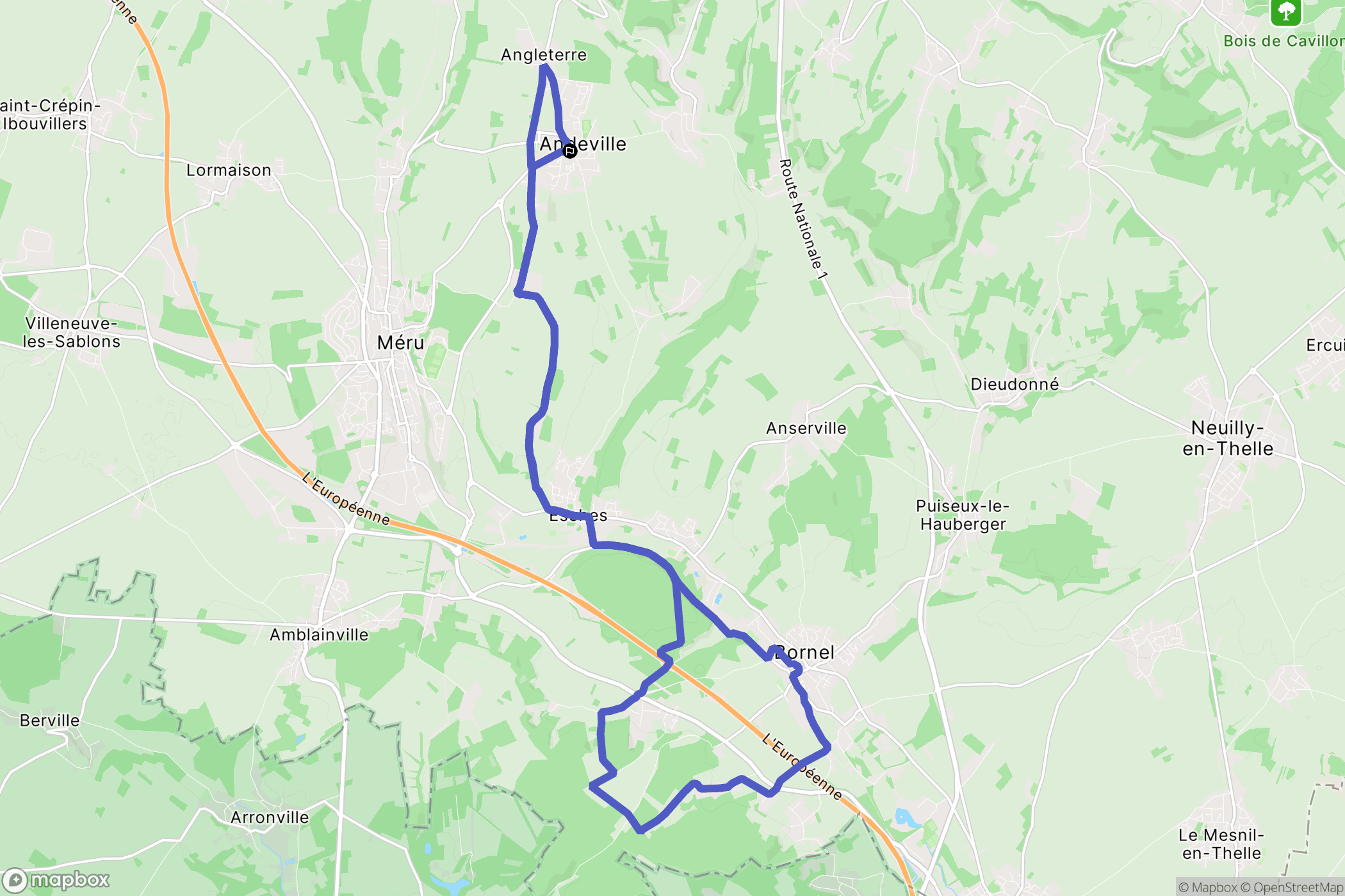 Andeville : carte du parcours de randonnée - France
