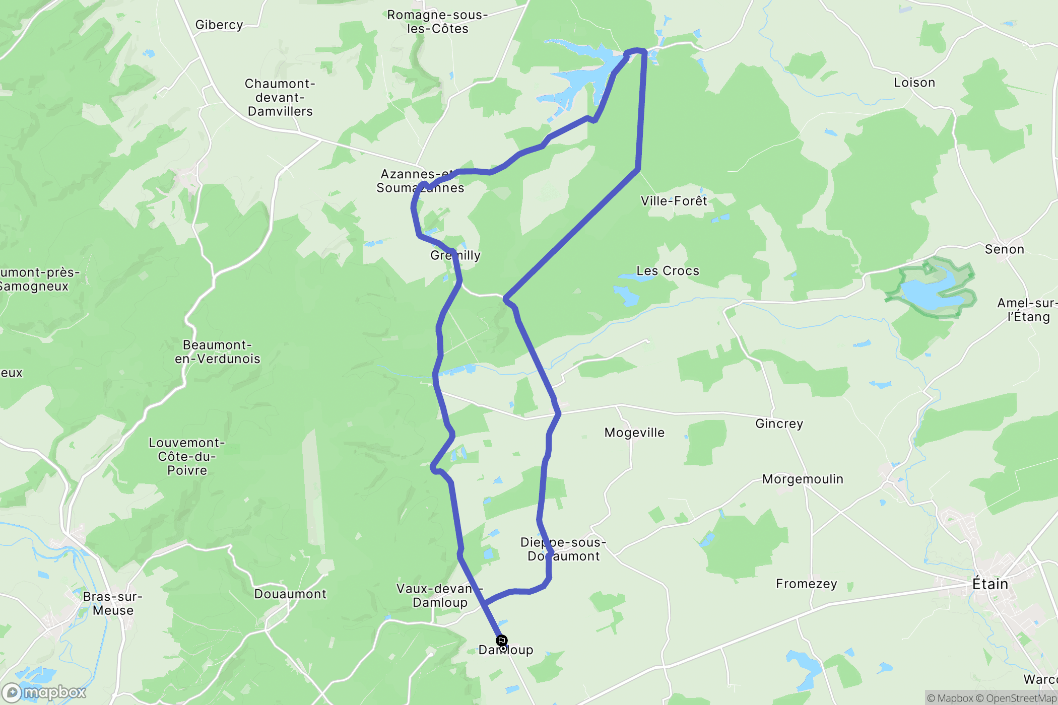 Damloup : carte du parcours de randonnée - France