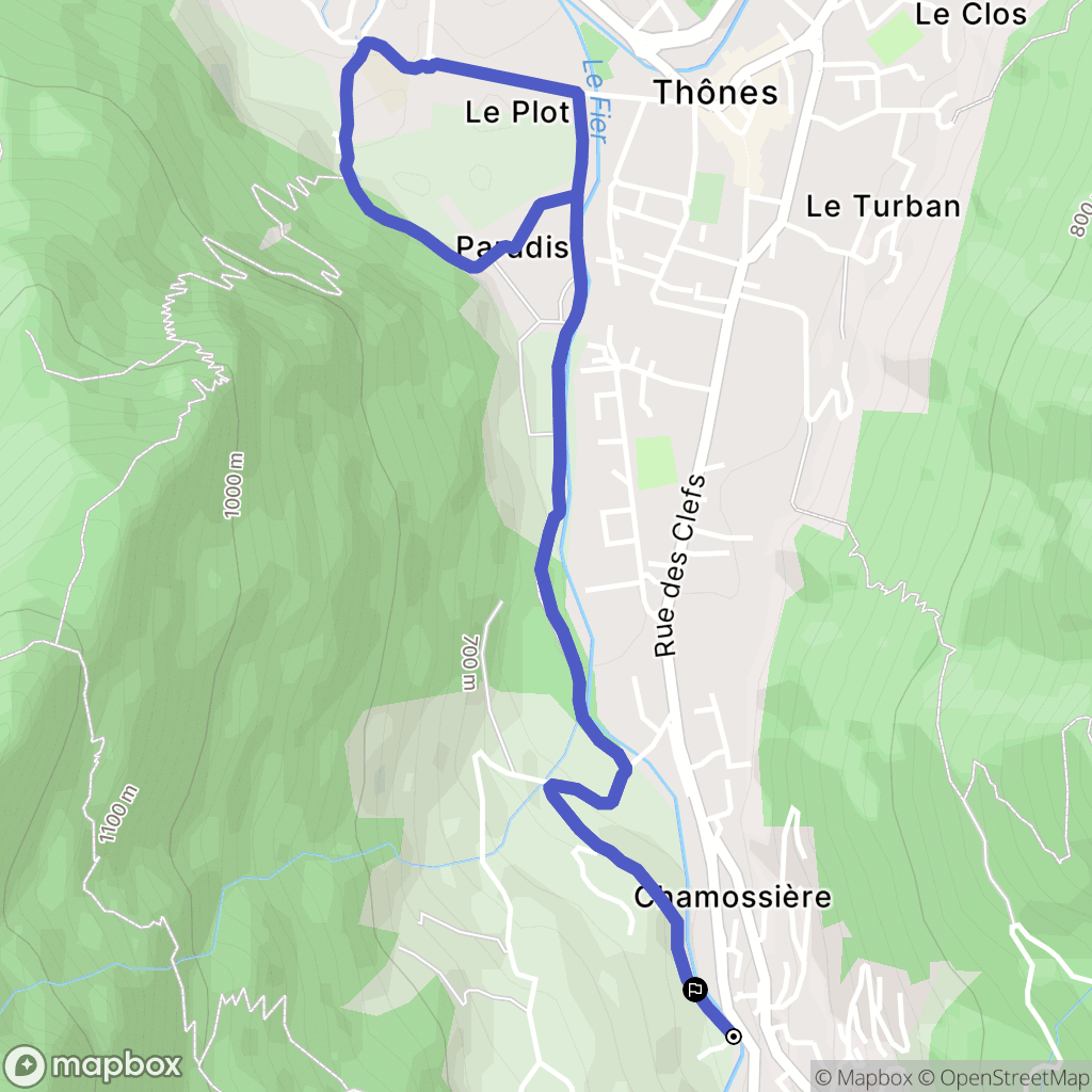 Thônes : carte du parcours de randonnée - France