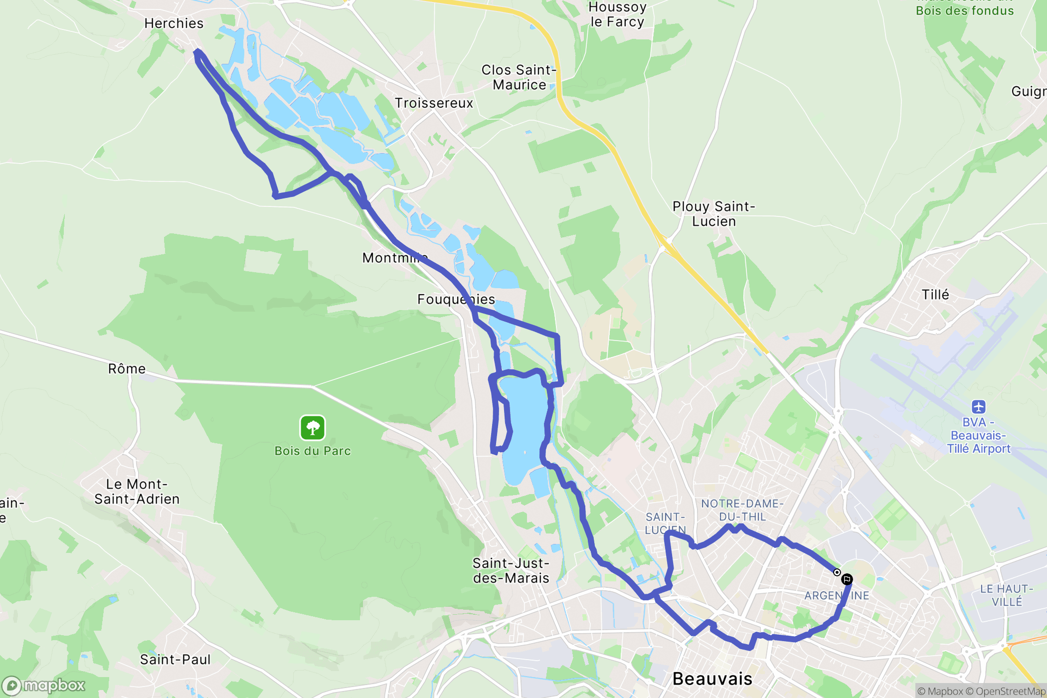 Beauvais : carte du parcours de randonnée - France