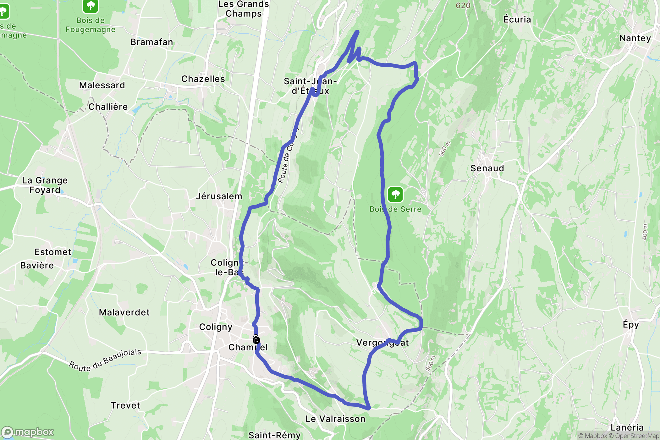 Coligny : carte du parcours de randonnée - France