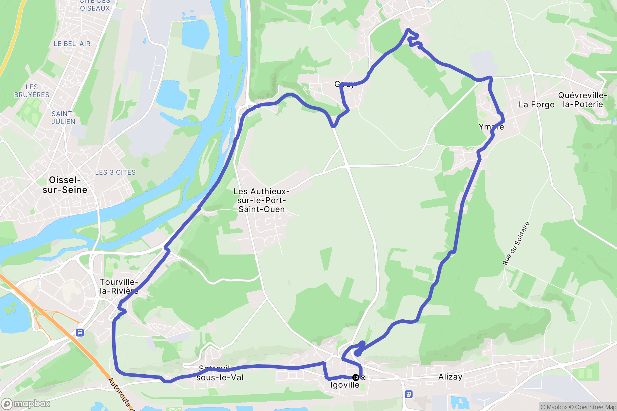Igoville : carte du parcours de randonnée - France