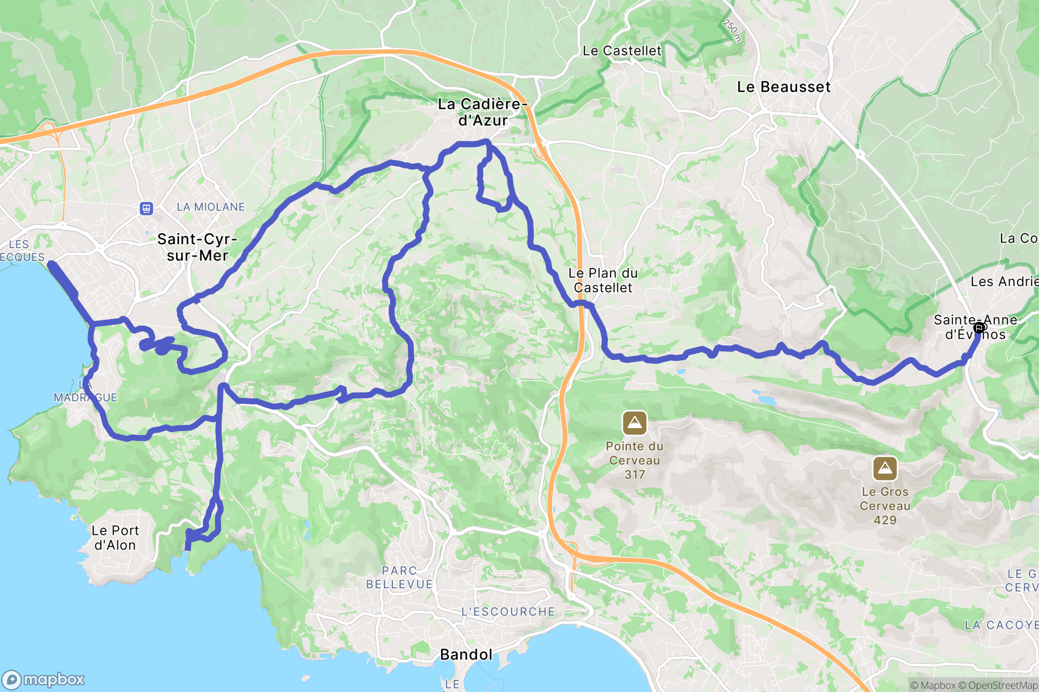 Évenos : carte du parcours de randonnée - France
