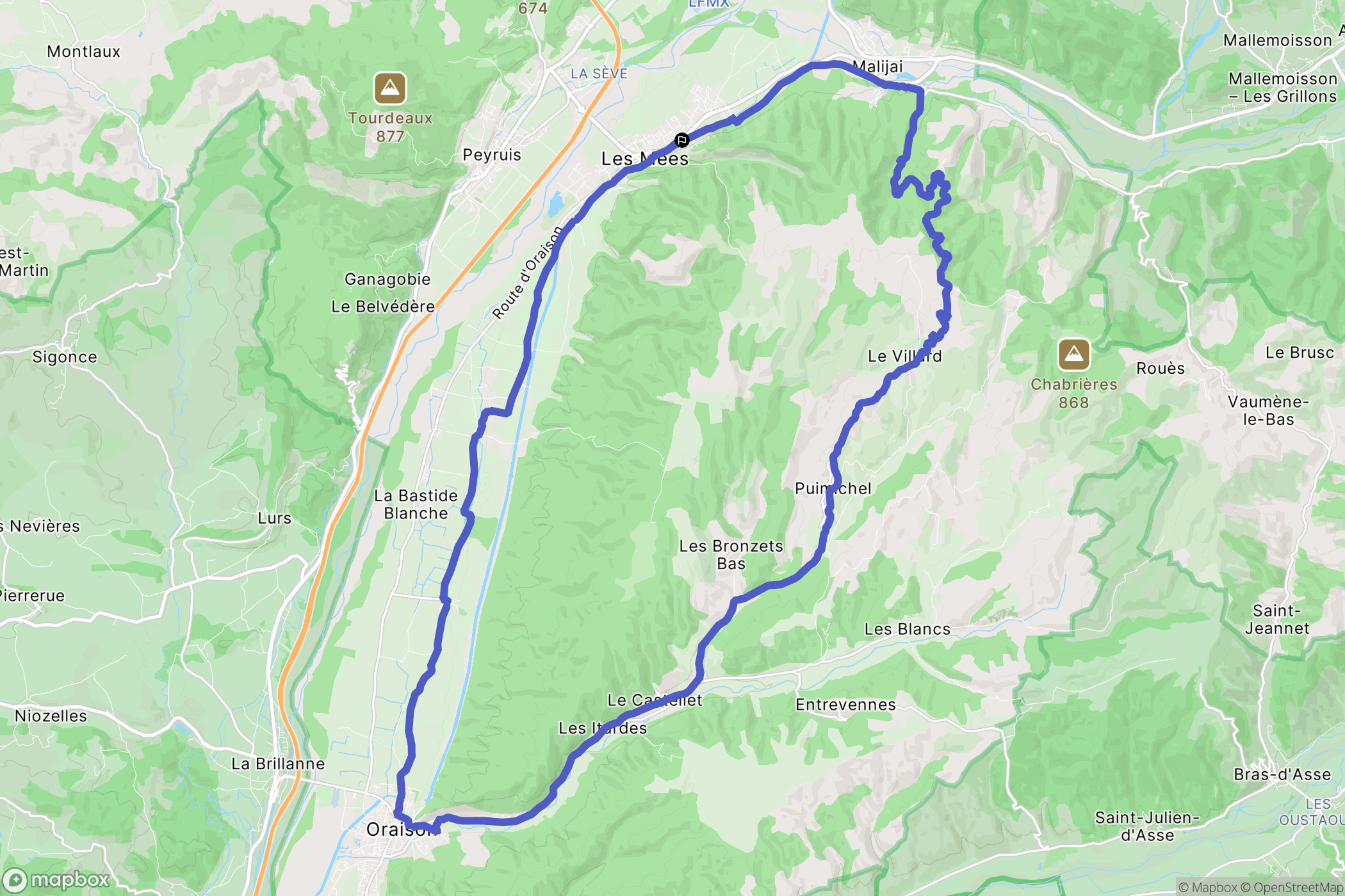 Les Mées : carte du parcours de randonnée - France