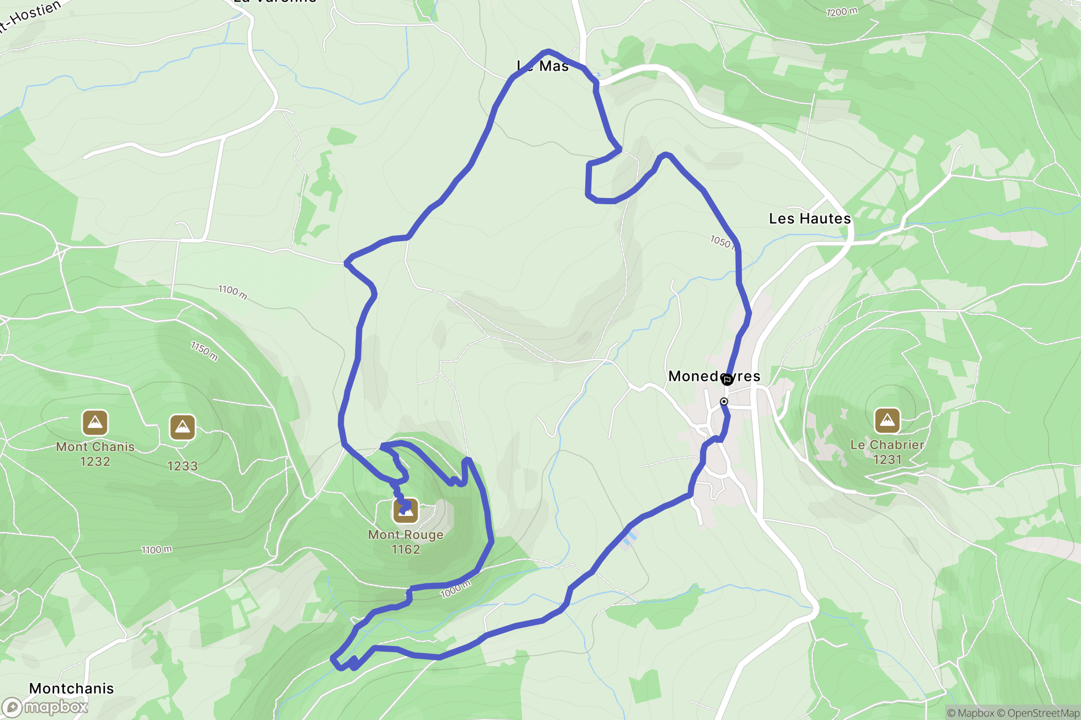 Queyrières : carte du parcours de randonnée - France