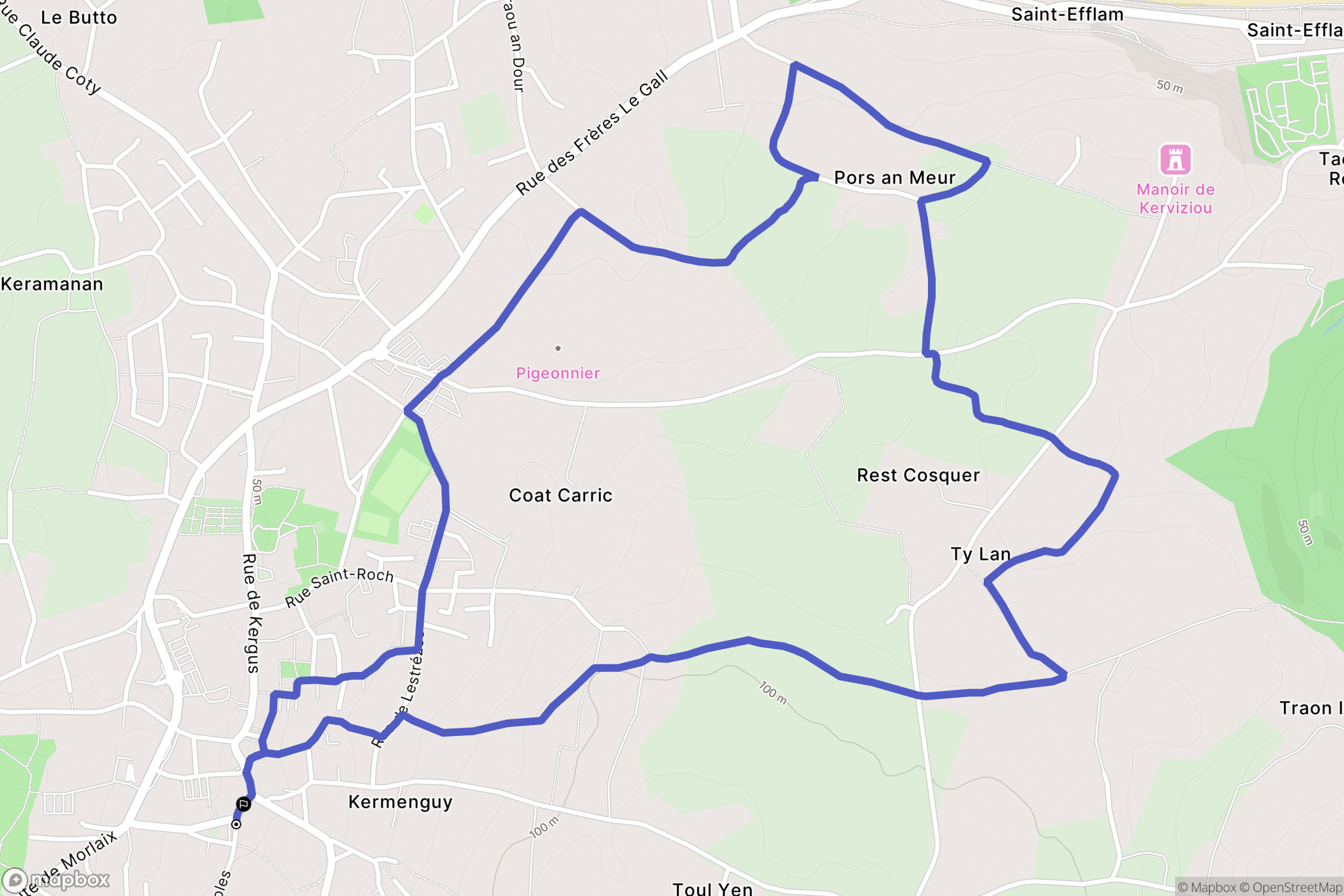 Plestin-les-Grèves : carte du parcours de randonnée - France