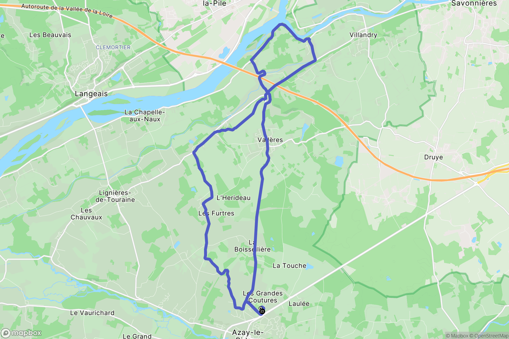 Azay-le-Rideau : carte du parcours de randonnée - France