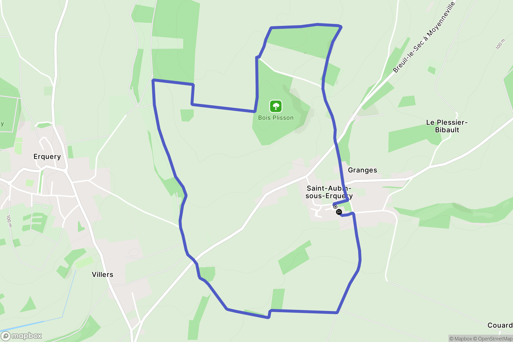 Saint Aubin sous Erquery : carte du parcours de randonnée - France