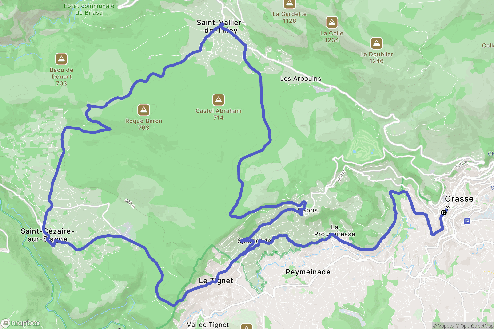 Grasse : carte du parcours de randonnée - France