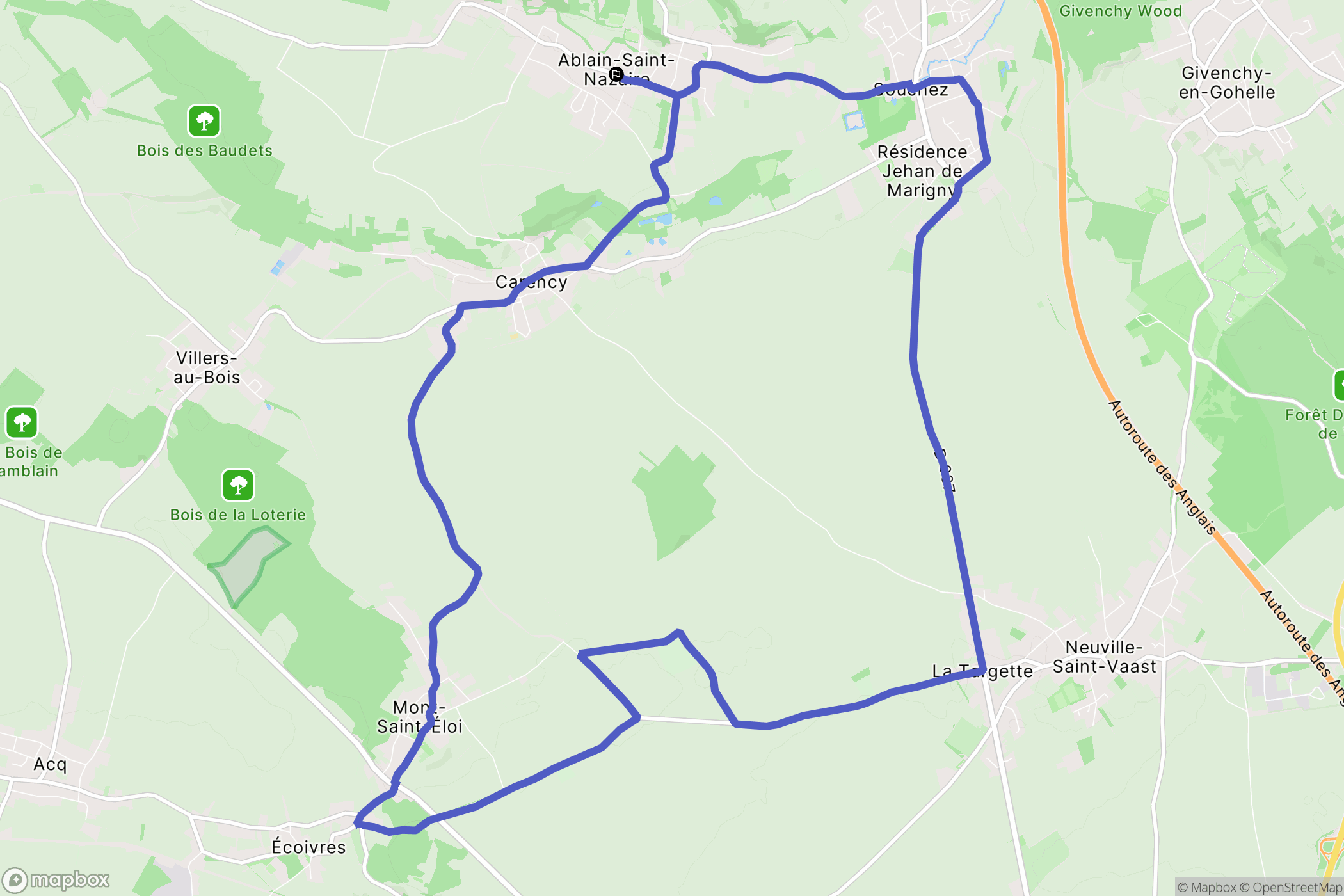 Ablain-Saint-Nazaire : carte du parcours de randonnée - France
