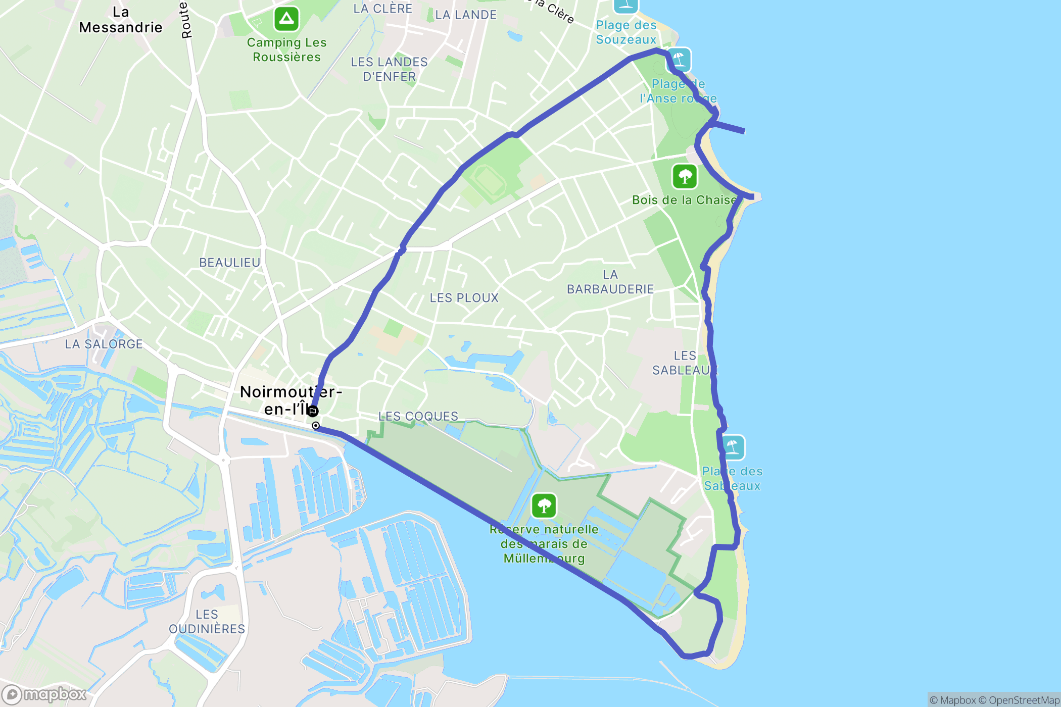 Noirmoutier-en-l'Île : carte du parcours de randonnée - France
