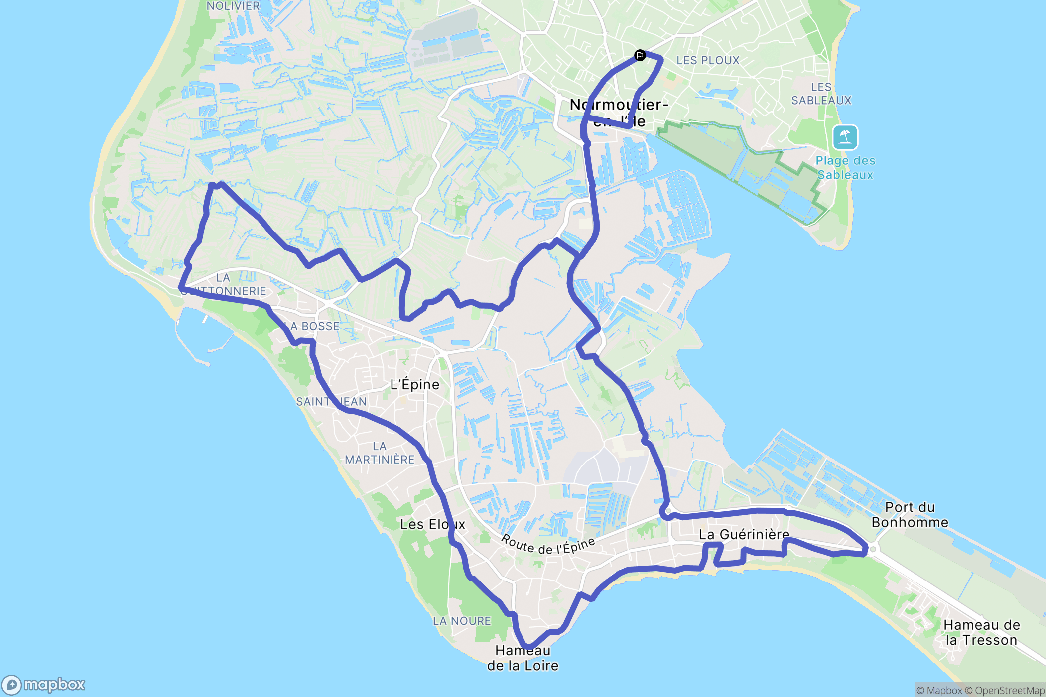 Noirmoutier-en-l'Île : carte du parcours de randonnée - France