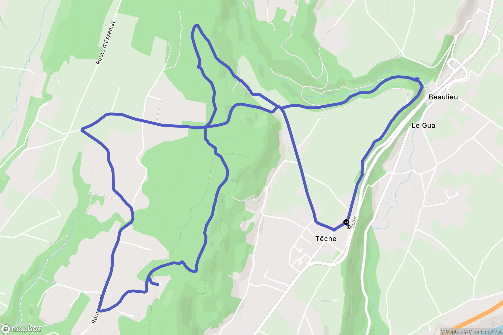 Têche : carte du parcours de randonnée - France