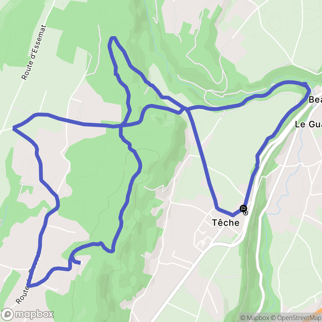 Têche : carte du parcours de randonnée - France