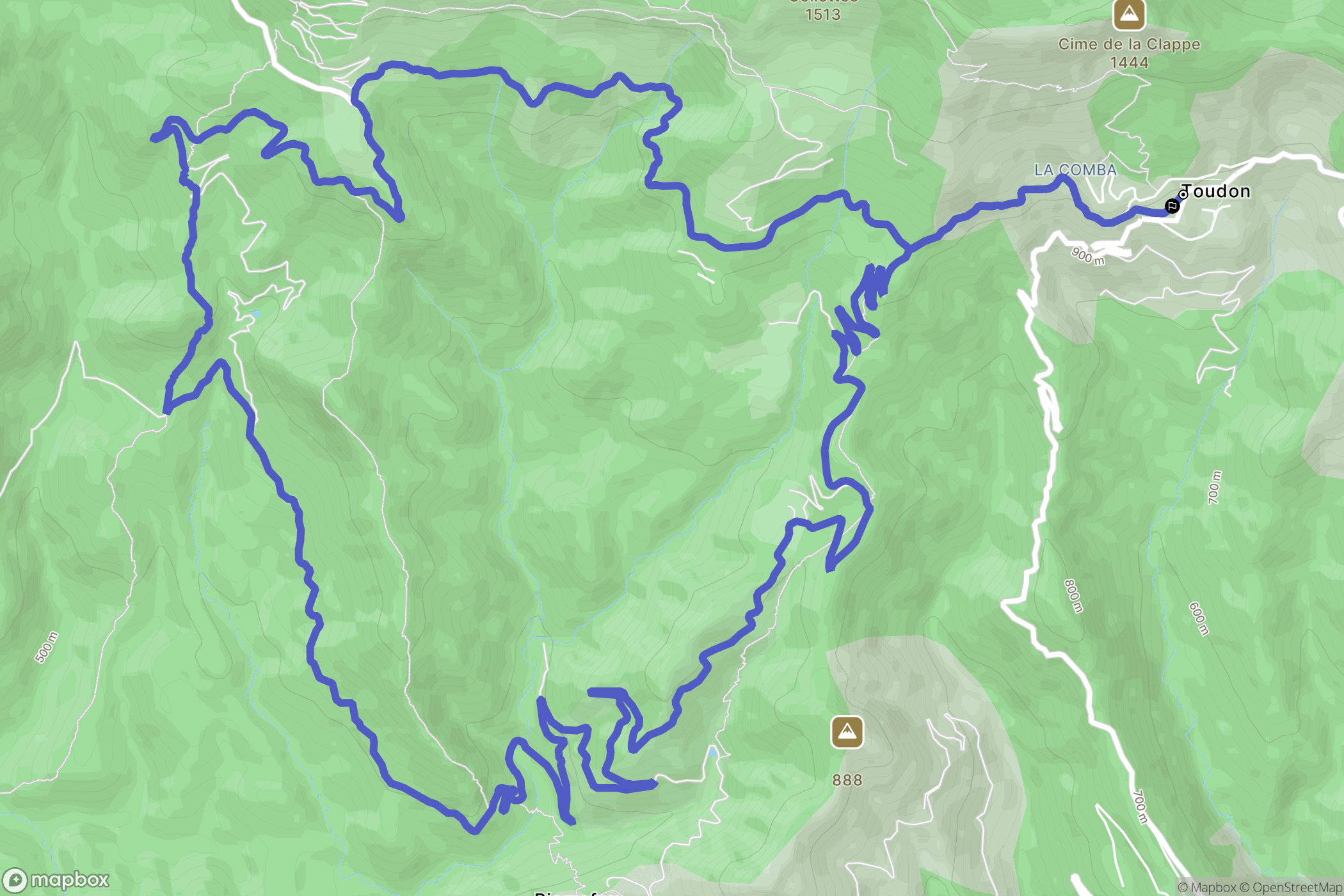 Toudon : carte du parcours de randonnée - France
