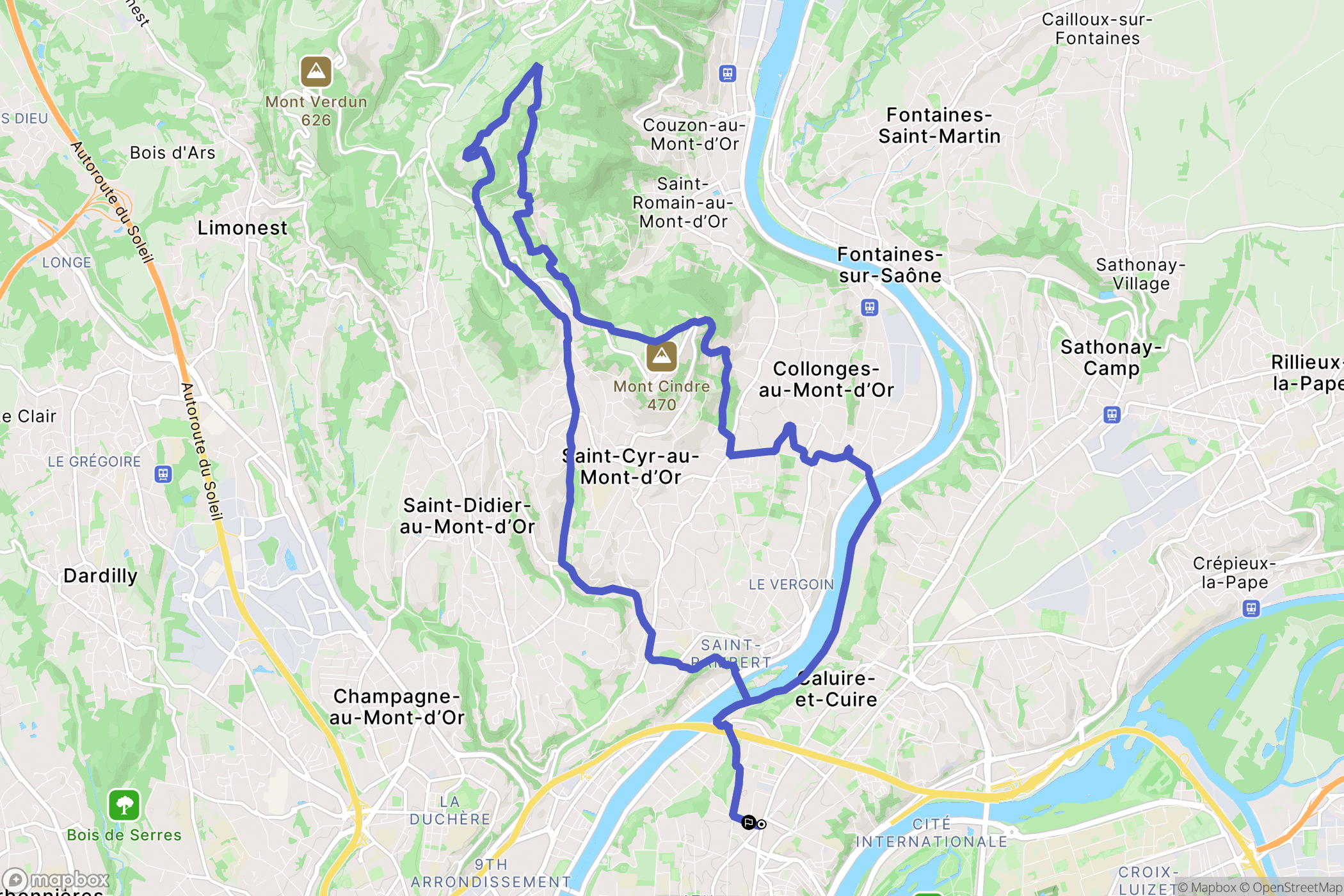 Caluire-et-Cuire : carte du parcours de randonnée - France