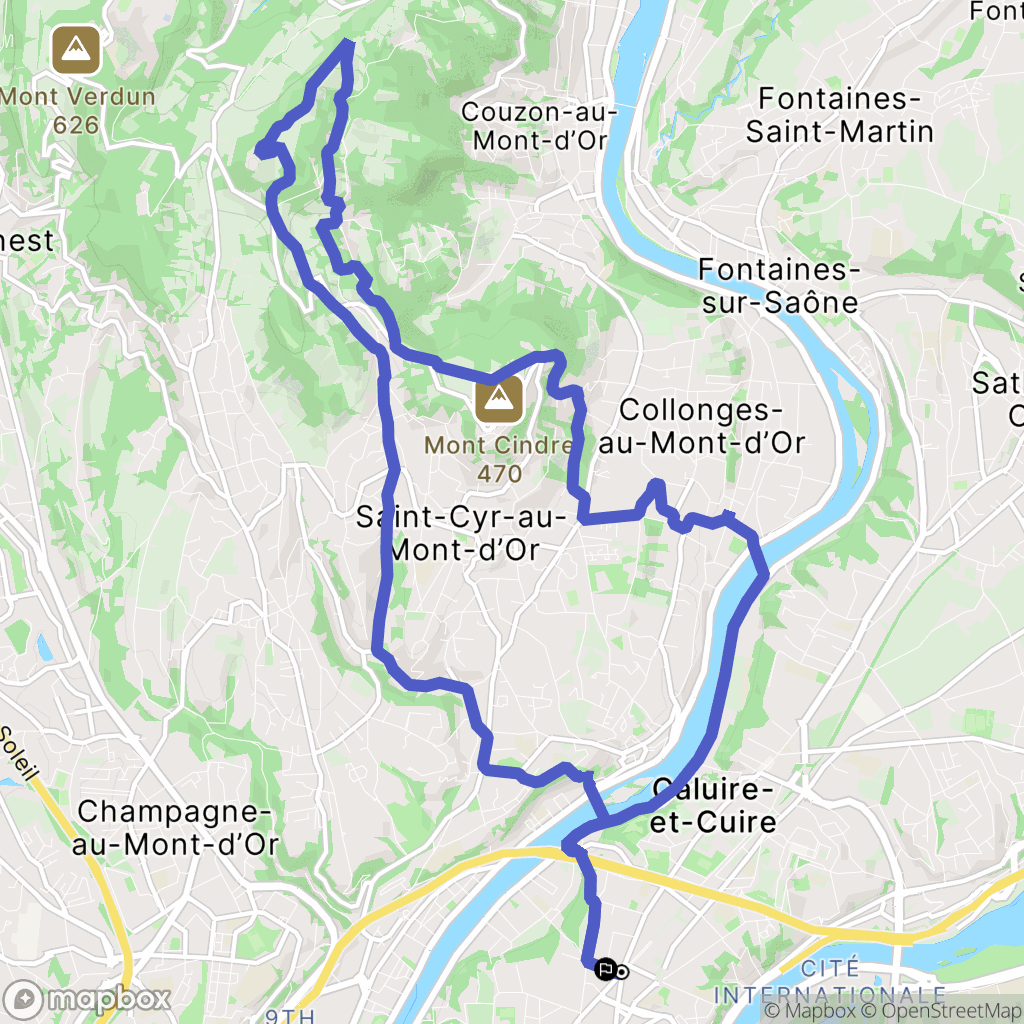 Caluire-et-Cuire : carte du parcours de randonnée - France