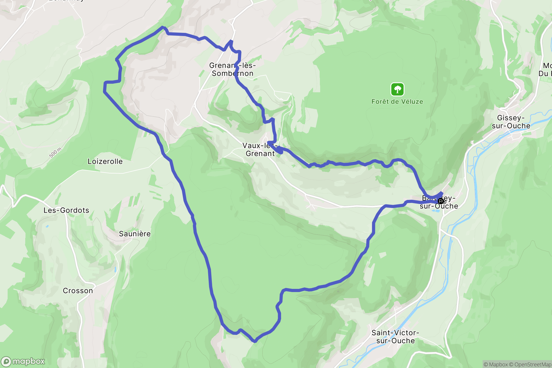 Barbirey-sur-Ouche : carte du parcours de randonnée - France