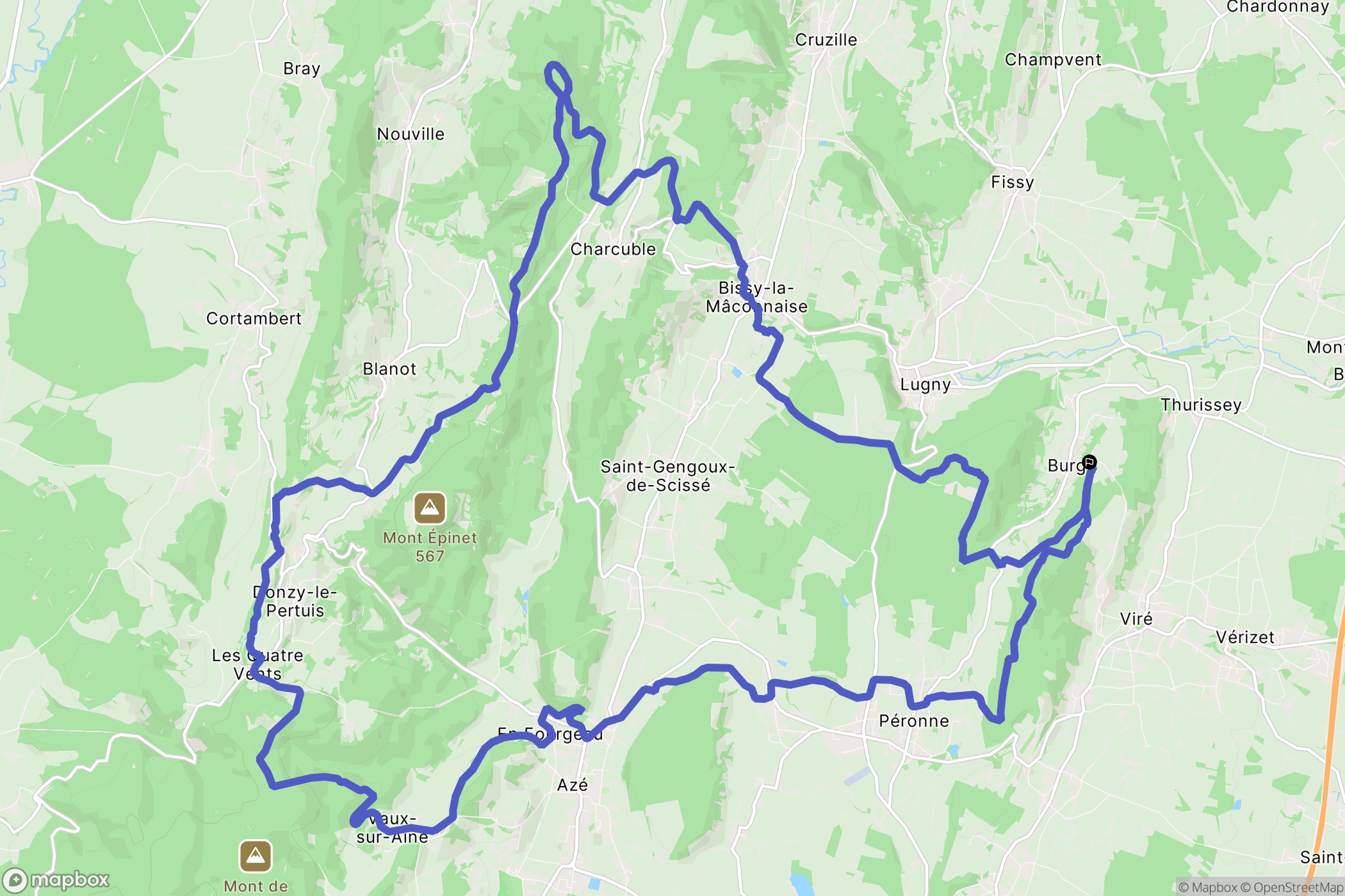 Burgy : carte du parcours de randonnée - France