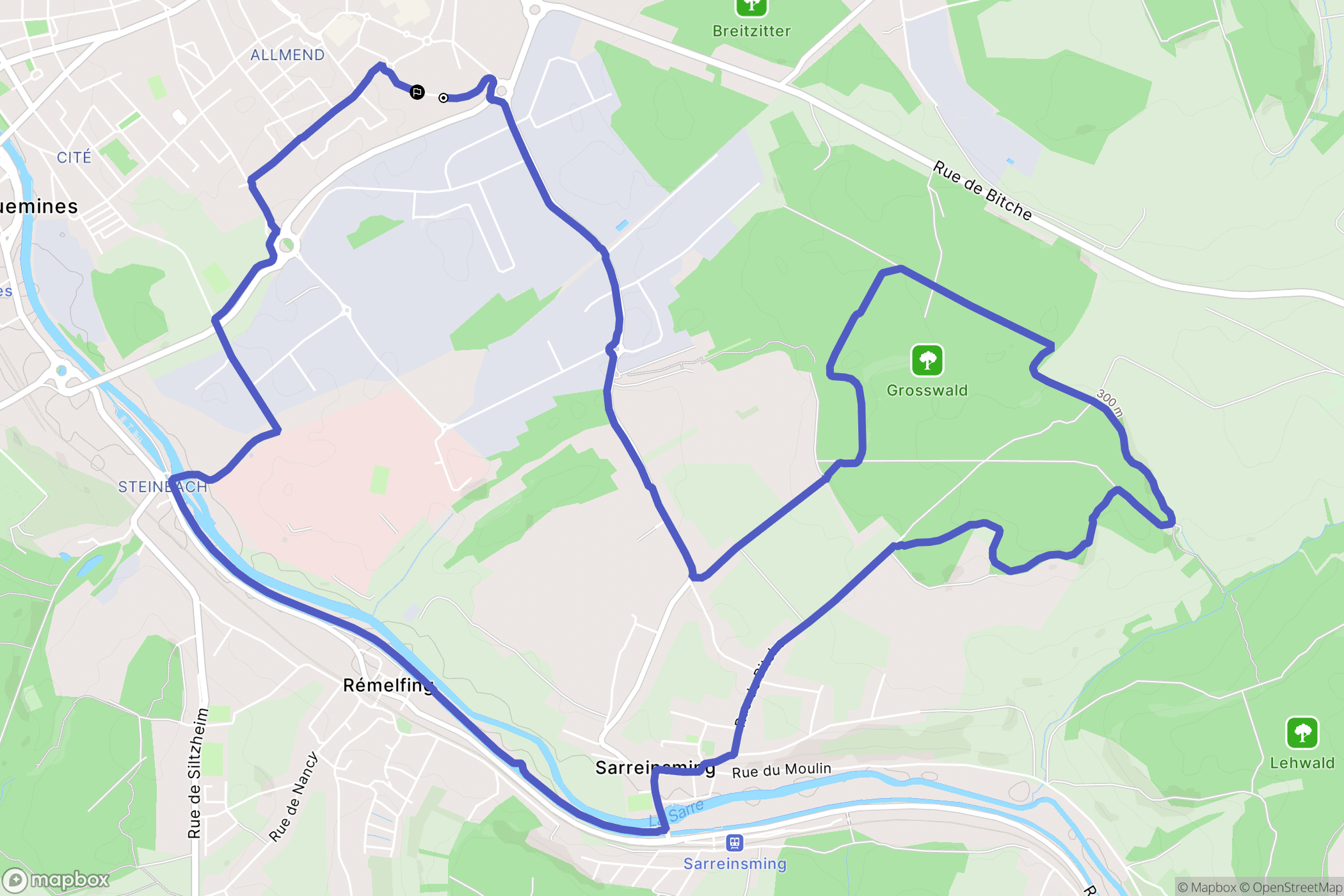 Sarreguemines : carte du parcours de randonnée - France