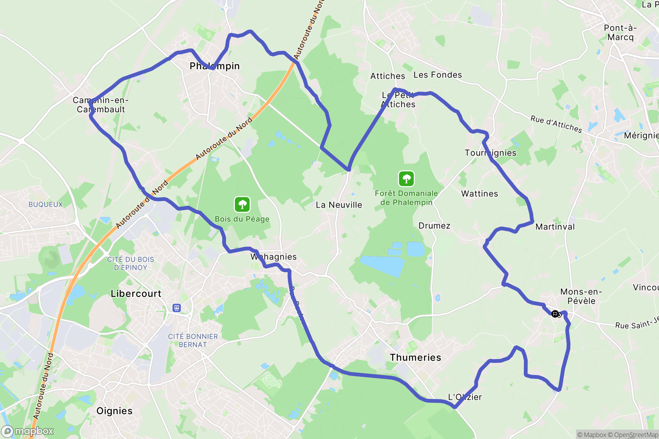 Mons-en-Pévèle : carte du parcours de randonnée - France