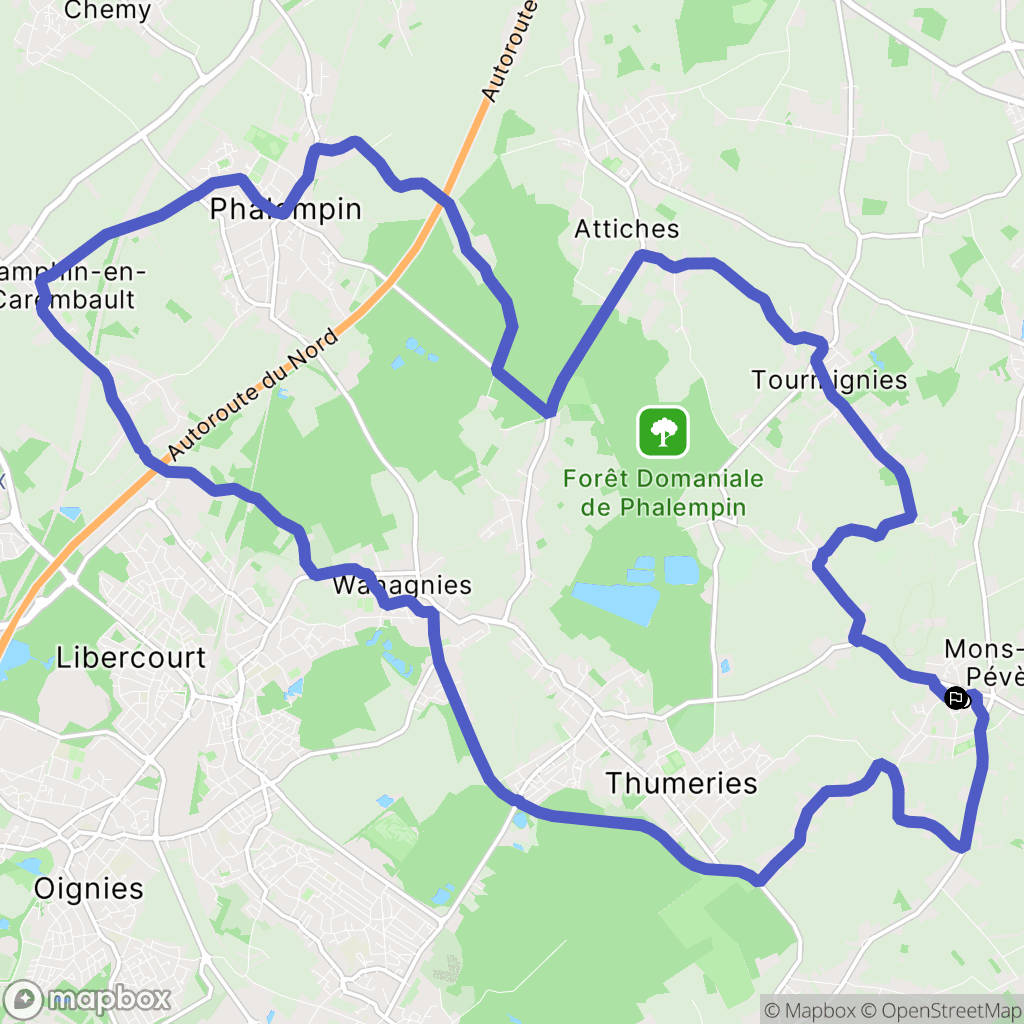 Mons-en-Pévèle : carte du parcours de randonnée - France