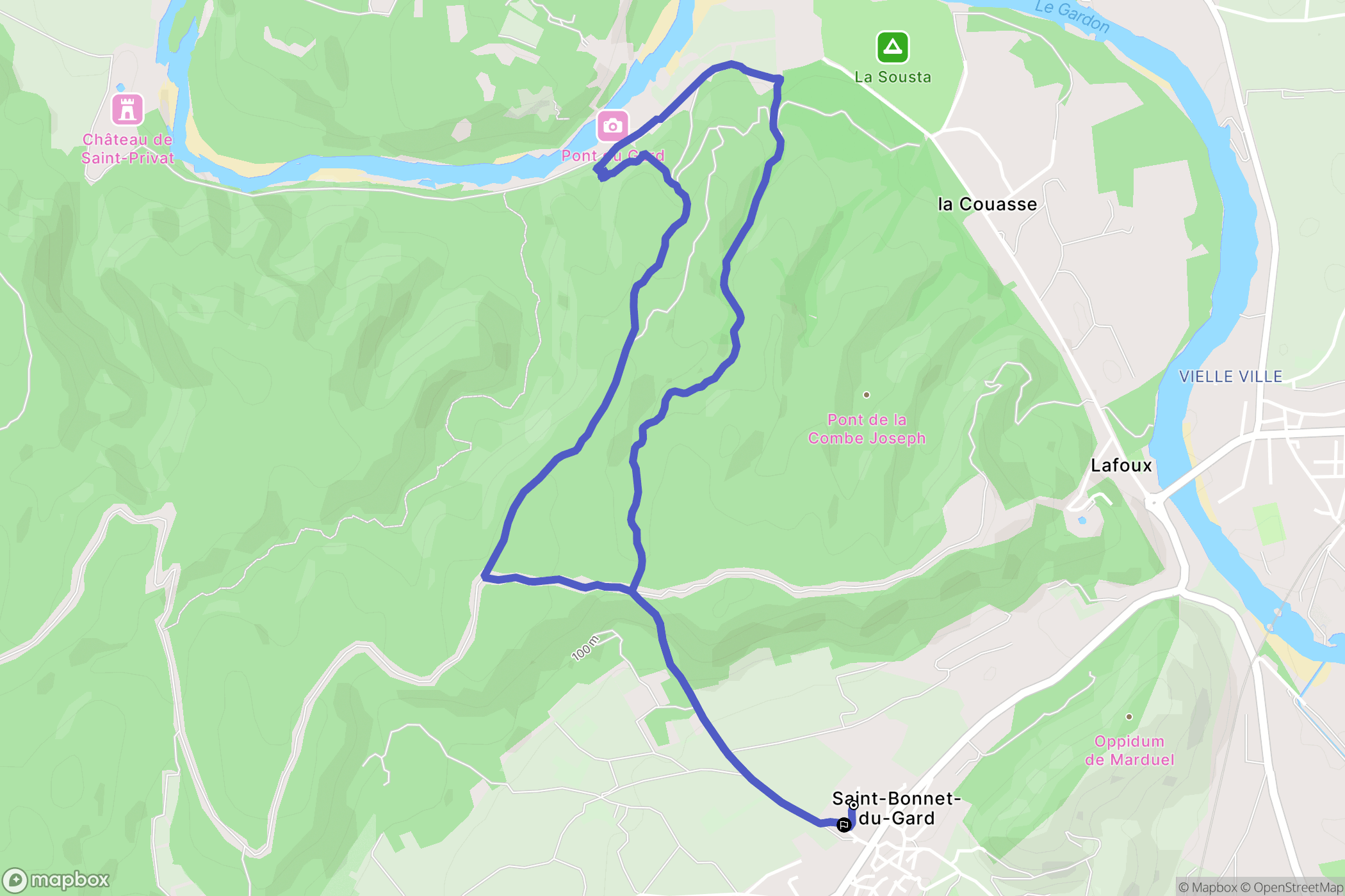 Saint-Bonnet-du-Gard : carte du parcours de randonnée - France