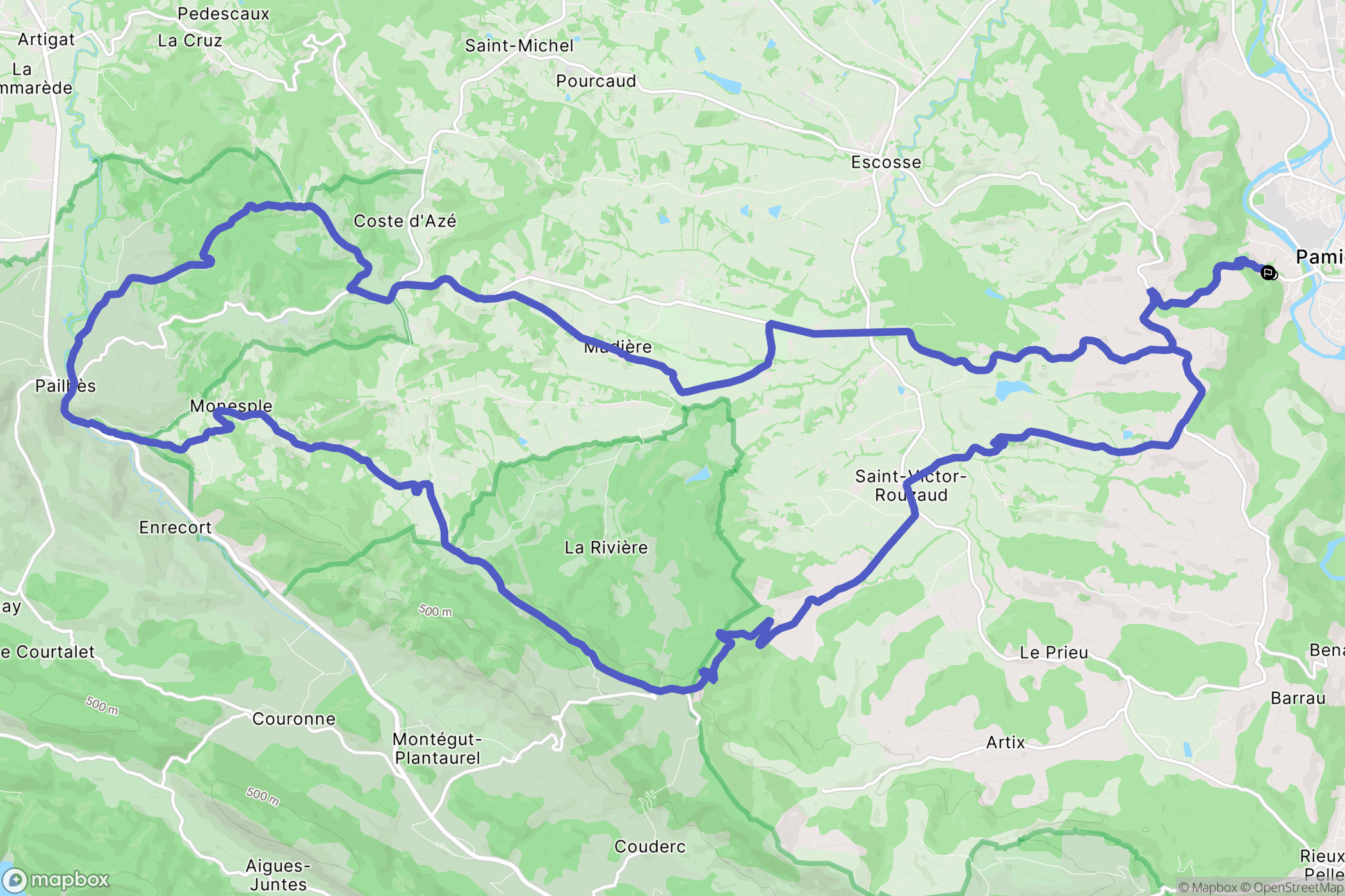 Pamiers : carte du parcours de randonnée - France