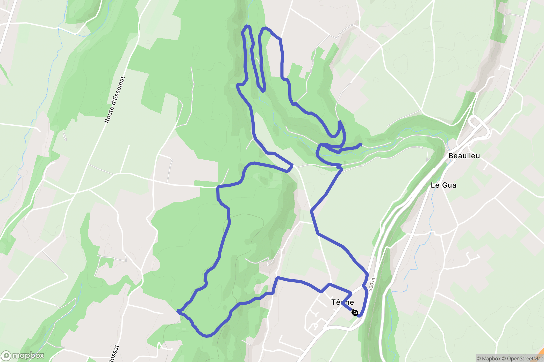 Têche : carte du parcours de randonnée - France