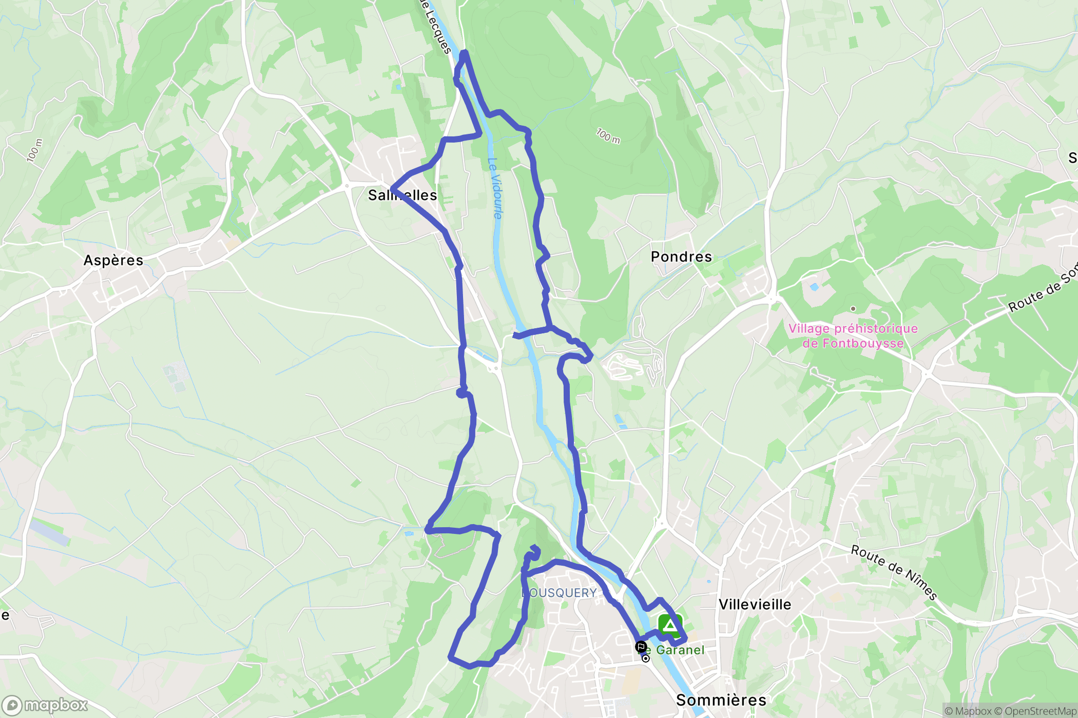 Sommières : carte du parcours de randonnée - France