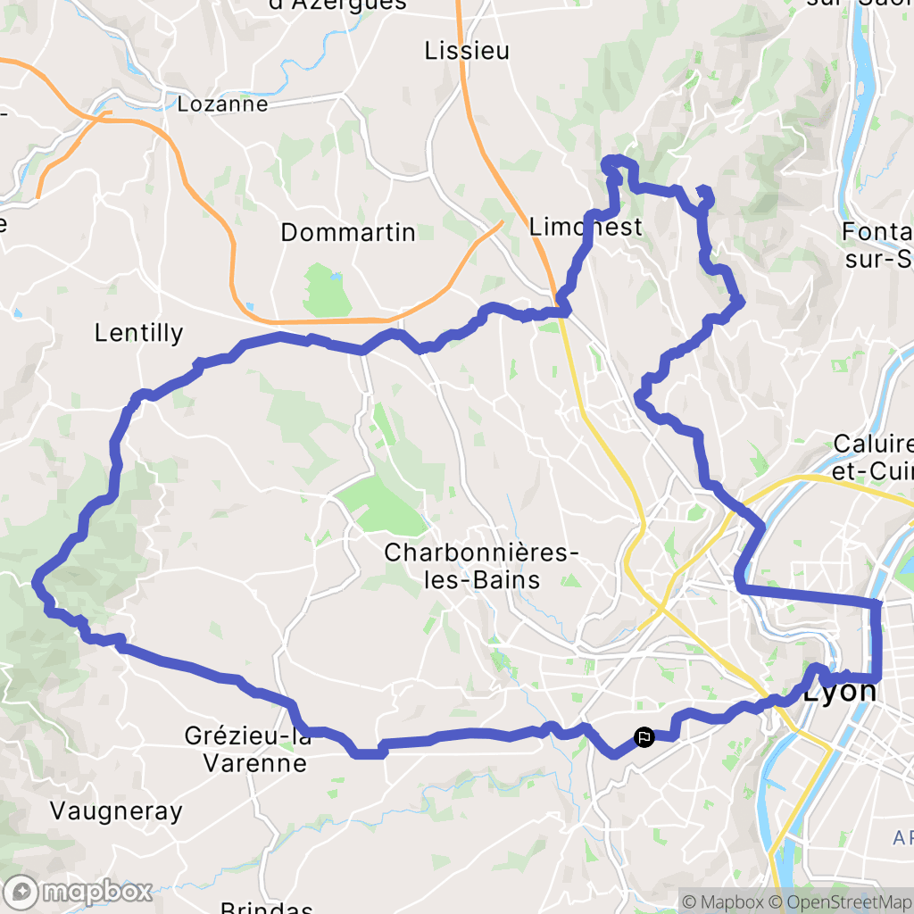 Lyon : carte du parcours de randonnée - France